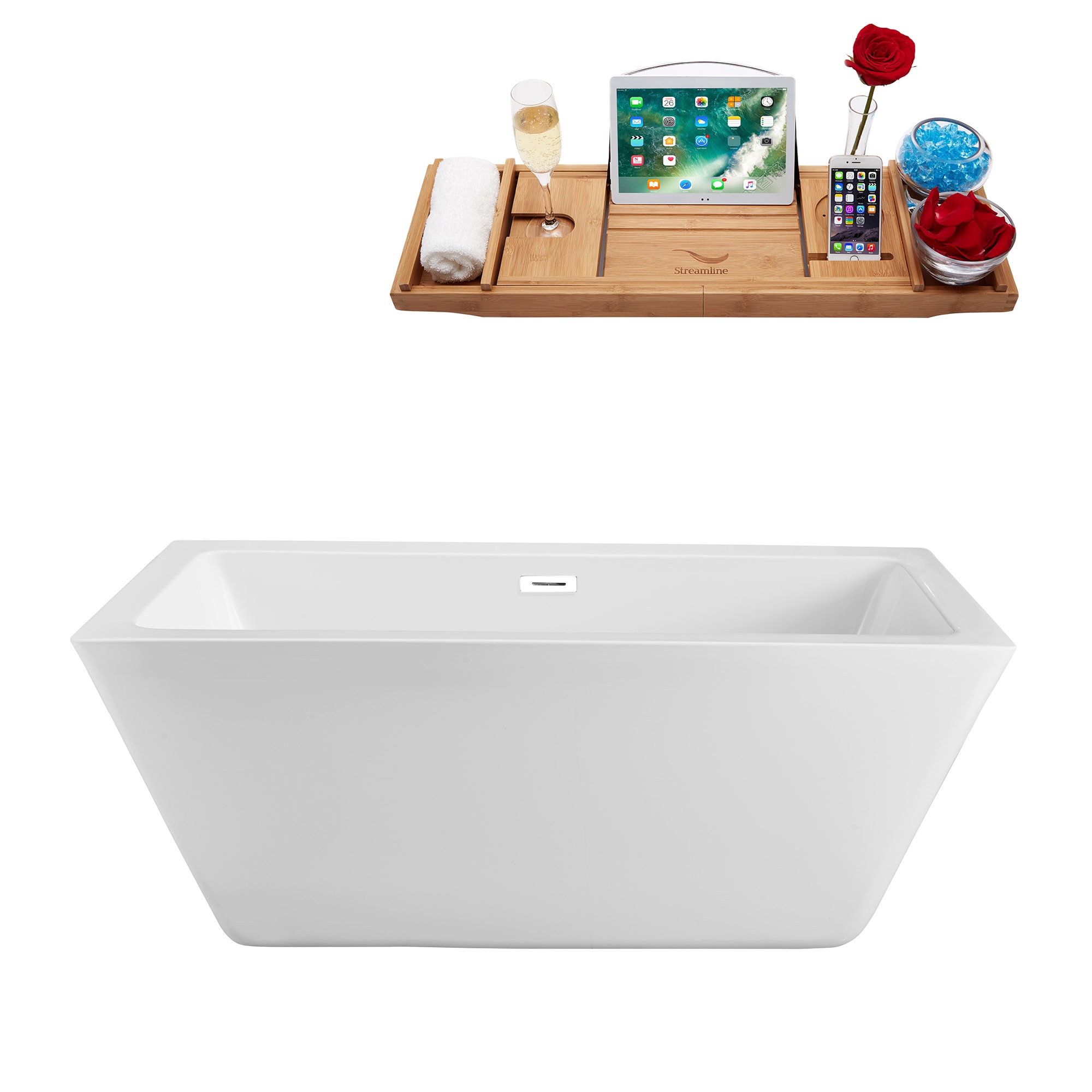 Streamline N320WH 27.6-in x 60.2-in Glossy White Acrylic Rectangular Freestanding Soaking bathtub with Drain ( Center Drain )