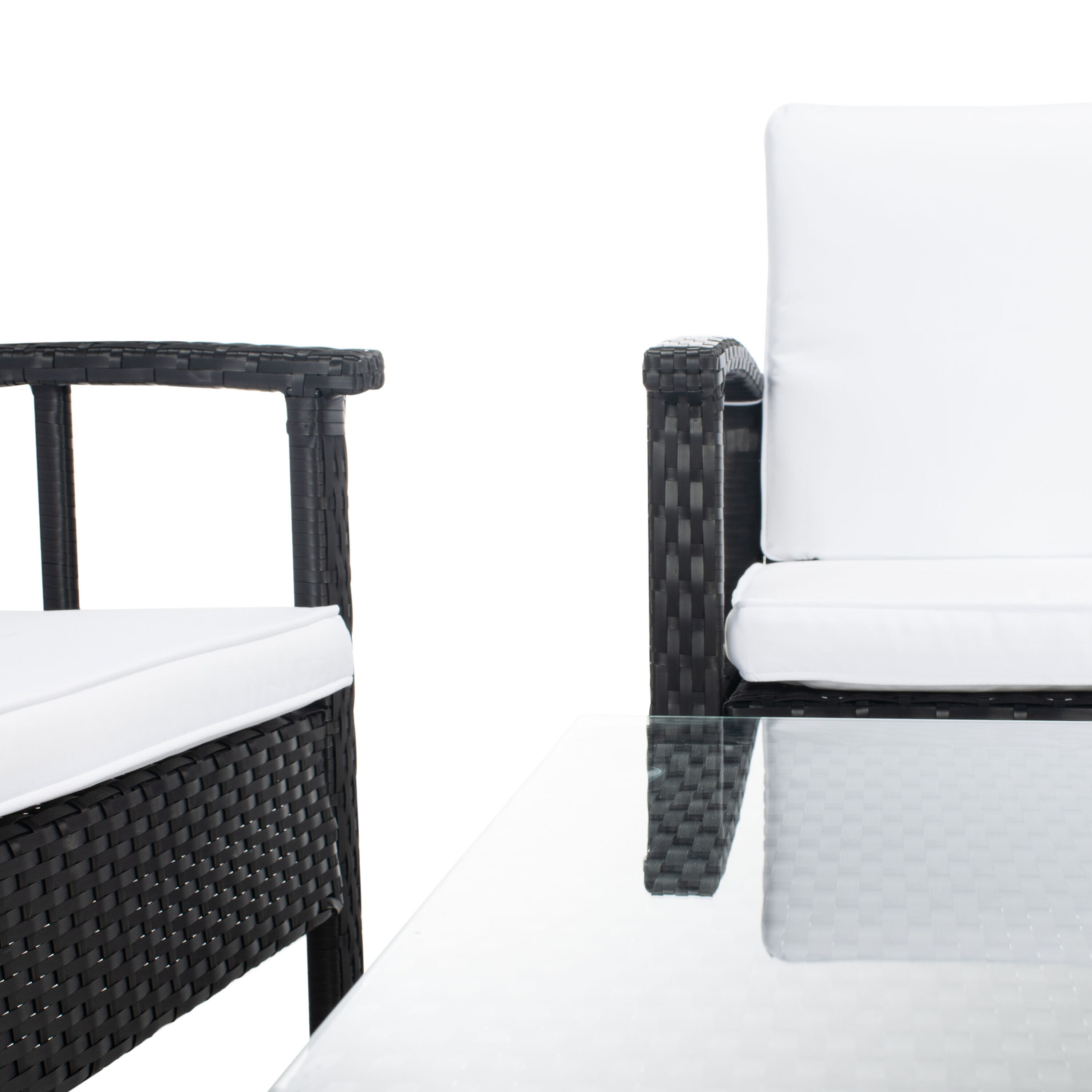 Safavieh PAT7713A Reslor 4 -Piece Wicker Patio Conversation Set with Off-white Cushions