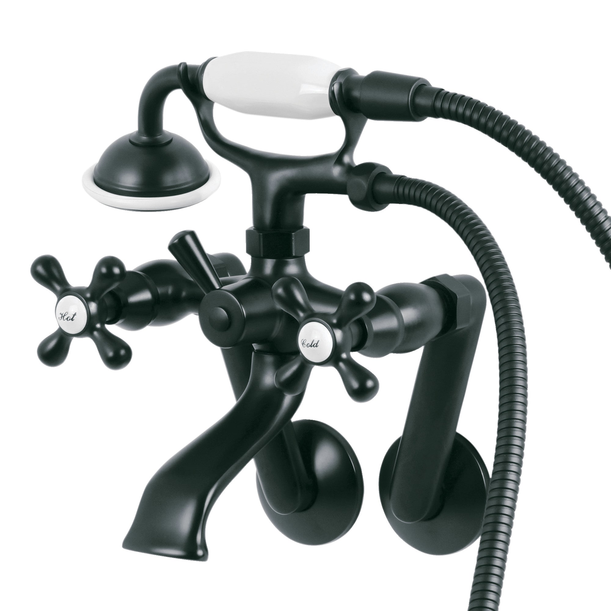 Kingston Brass WLKS269MB Vintage Matte black 3-handle Wall-mount Low-arc Bathtub Faucet with Hand Shower ( Valve Included )