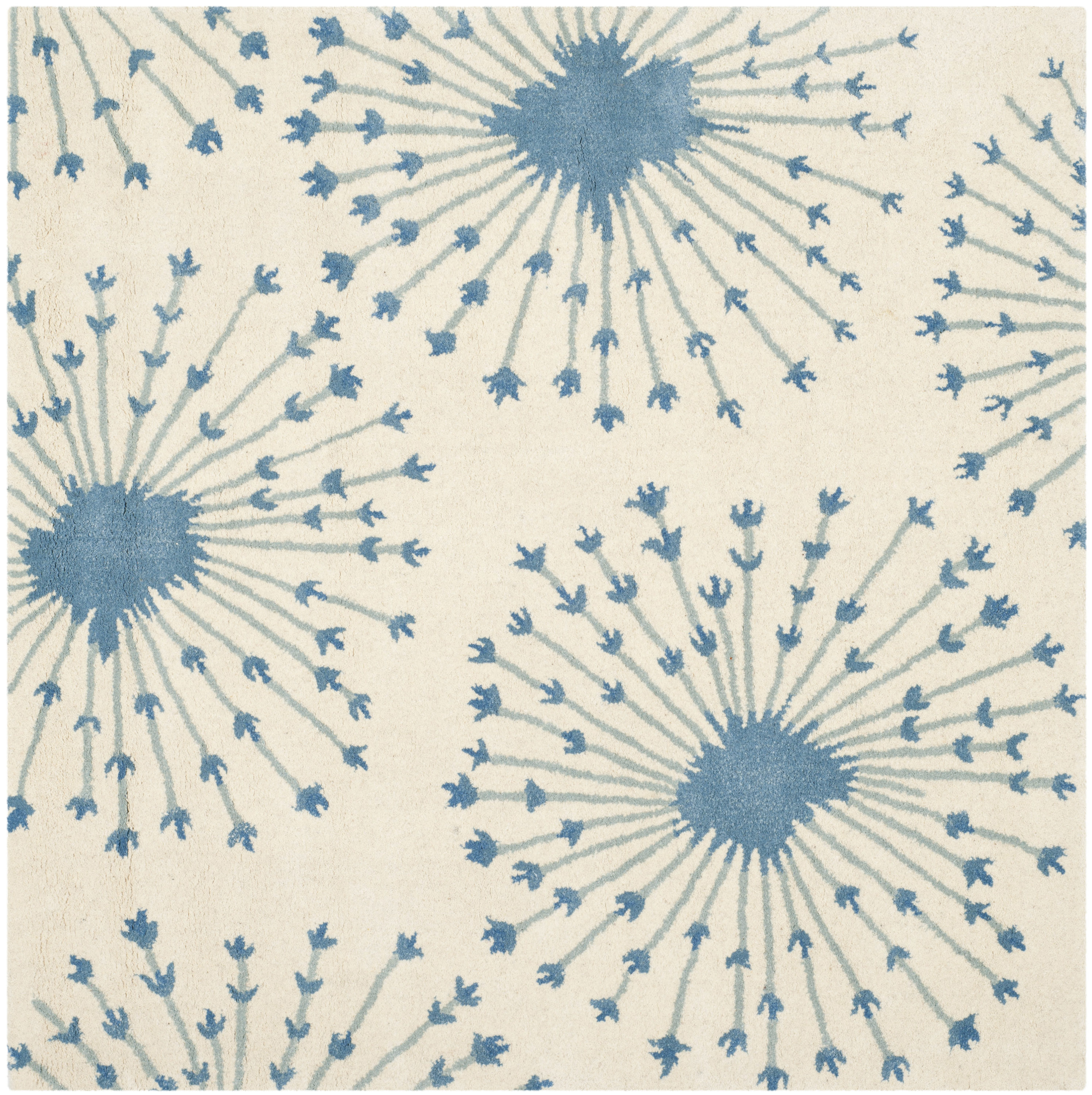 Plush Hand-Tufted Bella Beige & Blue Wool Square Rug - 5' x 5'