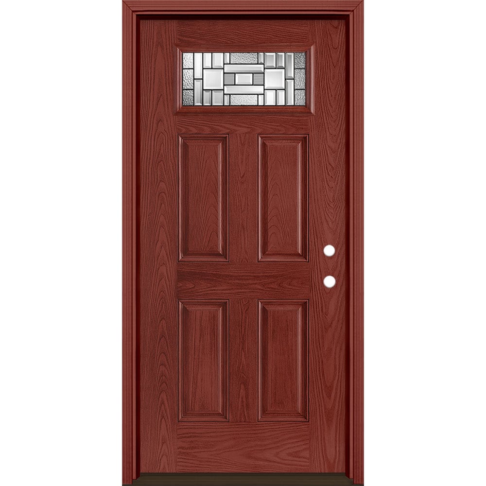 Masonite 3421077 Naples 36-in x 80-in x 4-9/16-in Fiberglass 1/4 lite Left-hand inswing Wineberry Stained Prehung Single door Front Door with Brickmould Insulating core Decorative glass