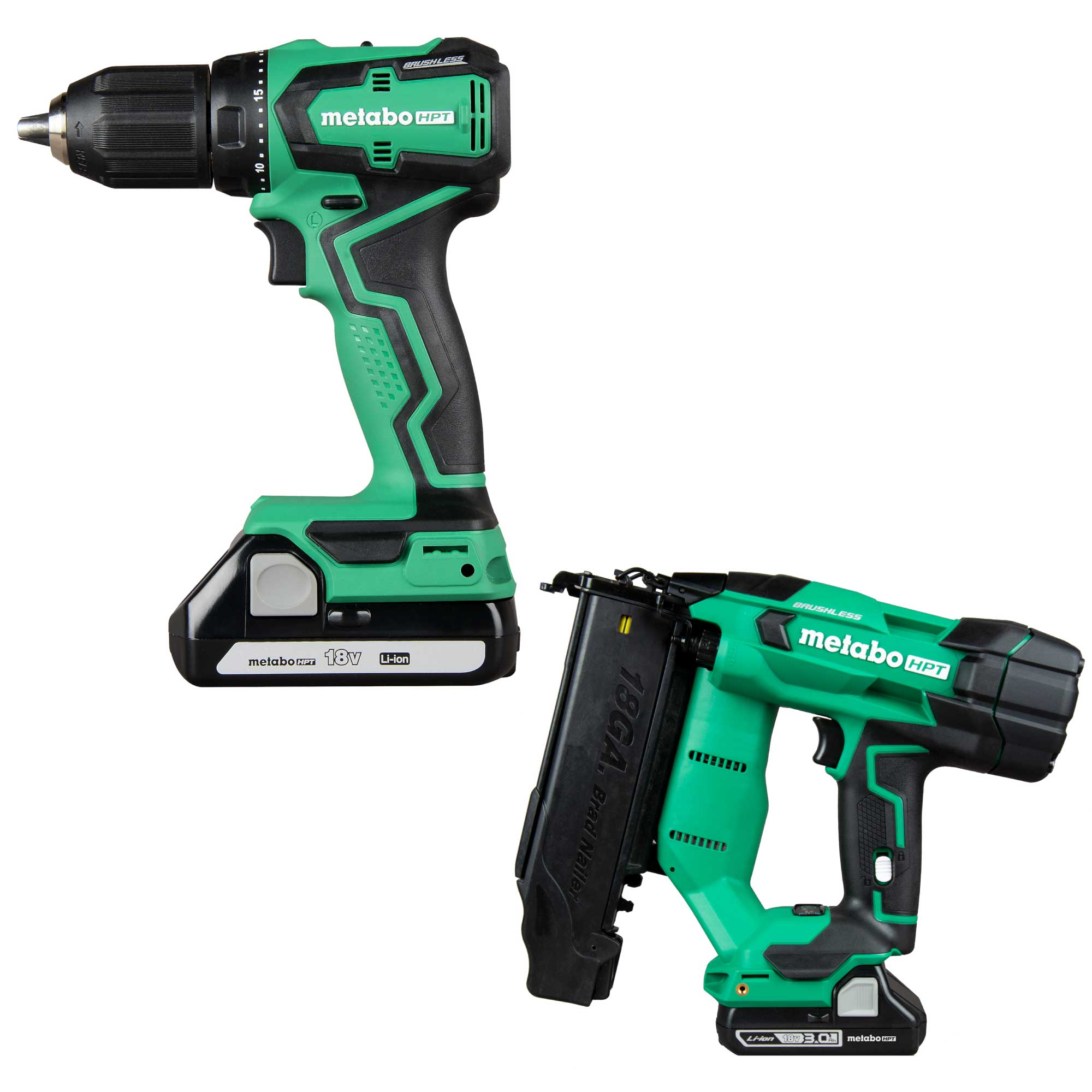 Metabo HPT MultiVolt 18-volt 1/2-in Keyless Brushless Cordless Drill (2-batteries included and Charger included) with MultiVolt 18-Gauge 18-volt