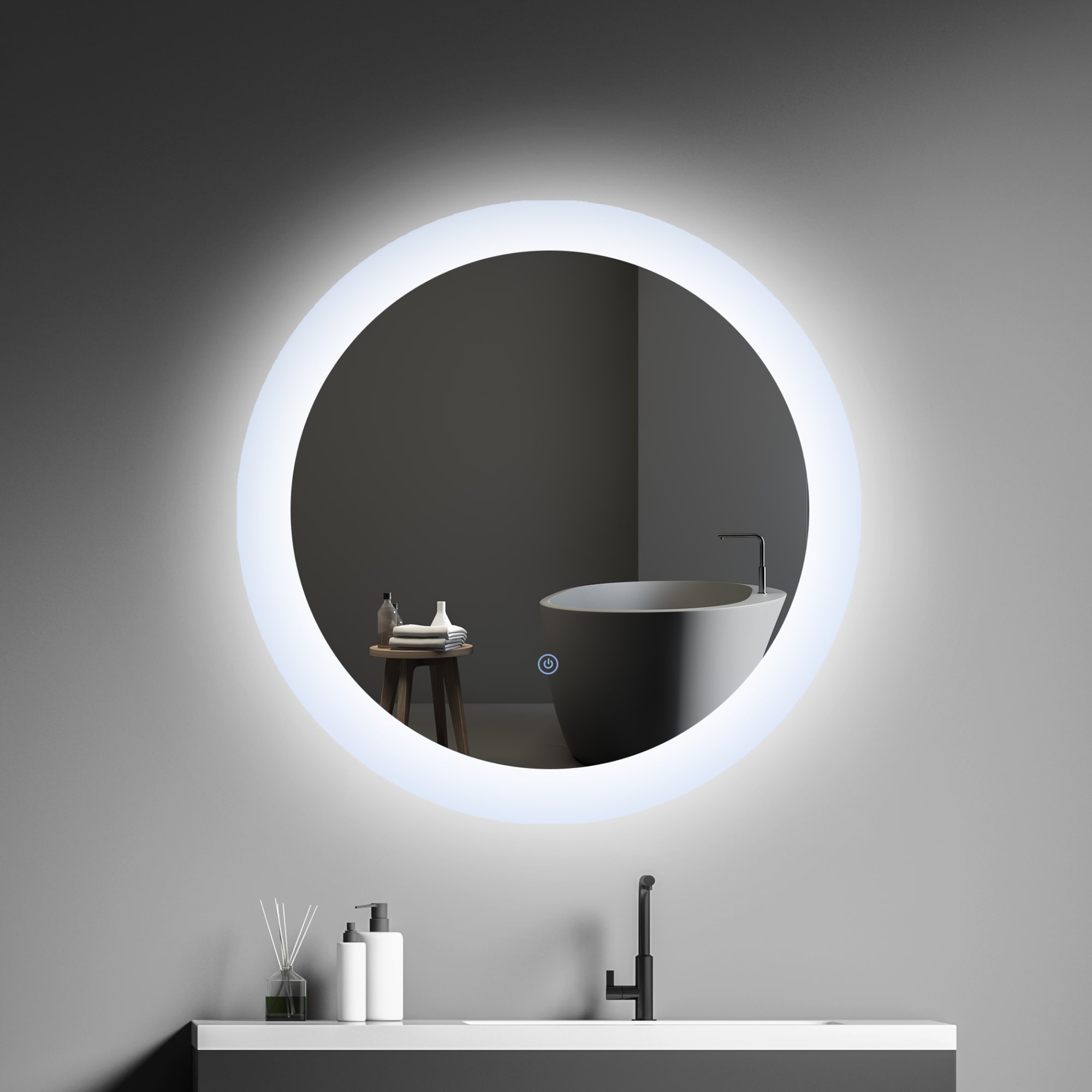 Forclover EVR-BM03 24-Inches x 24-Inches Polished Frameless Round Dimmable LED Lighted Fog Free Bathroom Vanity Mirror ( Silver )