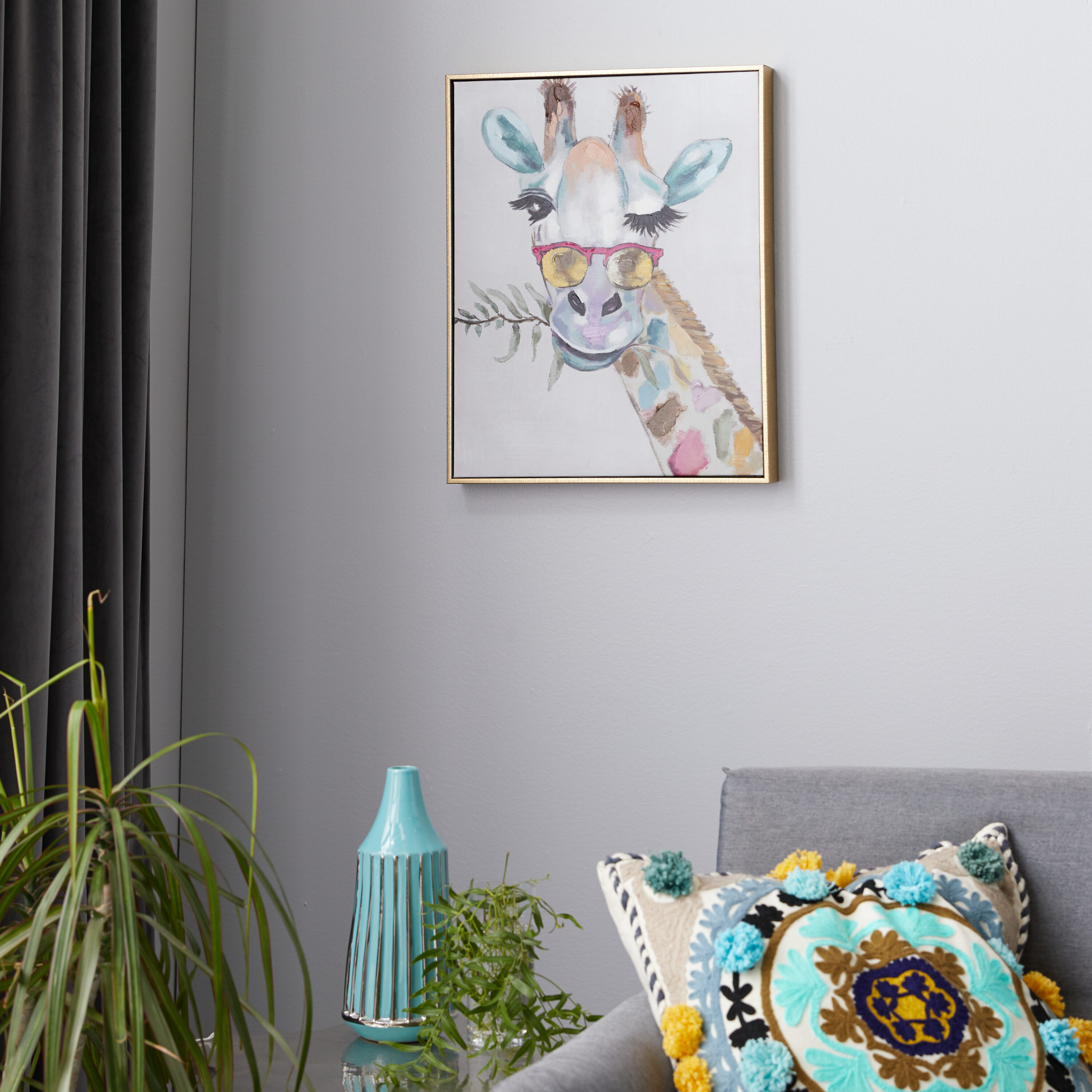 CosmoLiving by Cosmopolitan 87795 Gold Wood Framed 20.9-in H x 17.1-in W Animals Painting on Canvas