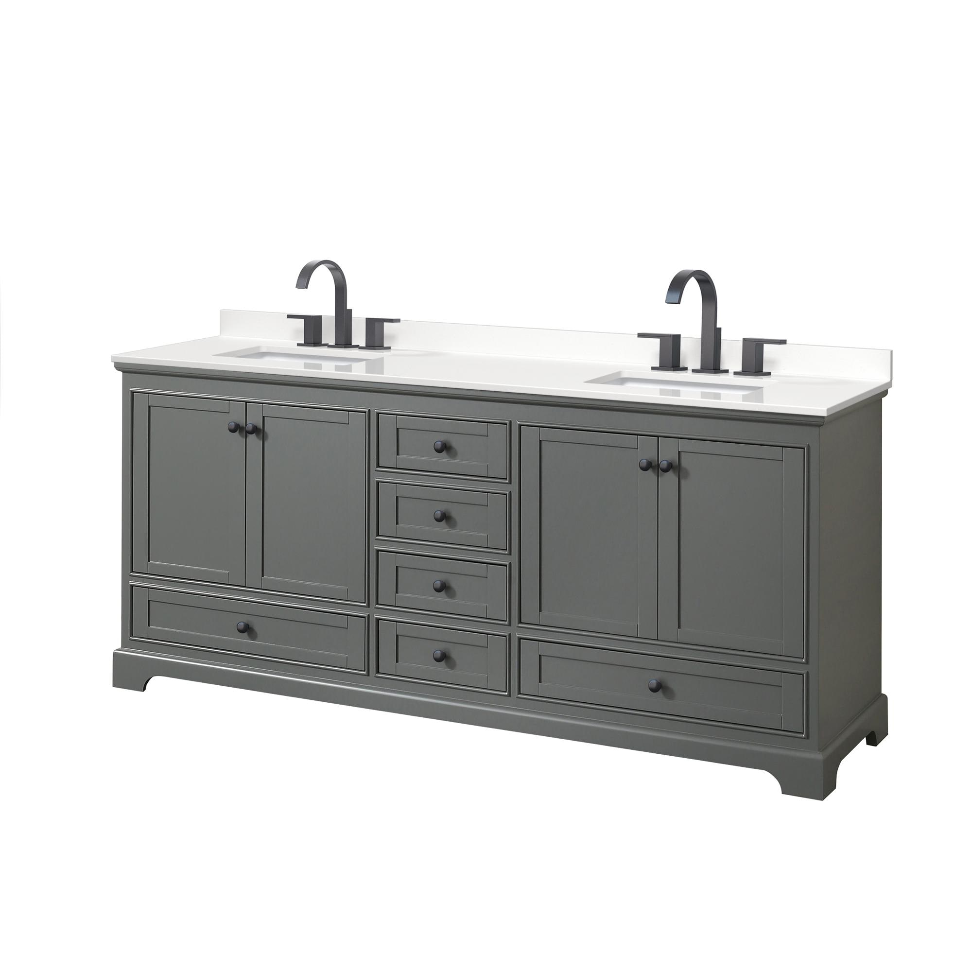 Wyndham Collection WCS202080DGBWQUS3MXX Deborah 80-in Dark Gray Undermount Double Sink Bathroom Vanity with White Quartz Top