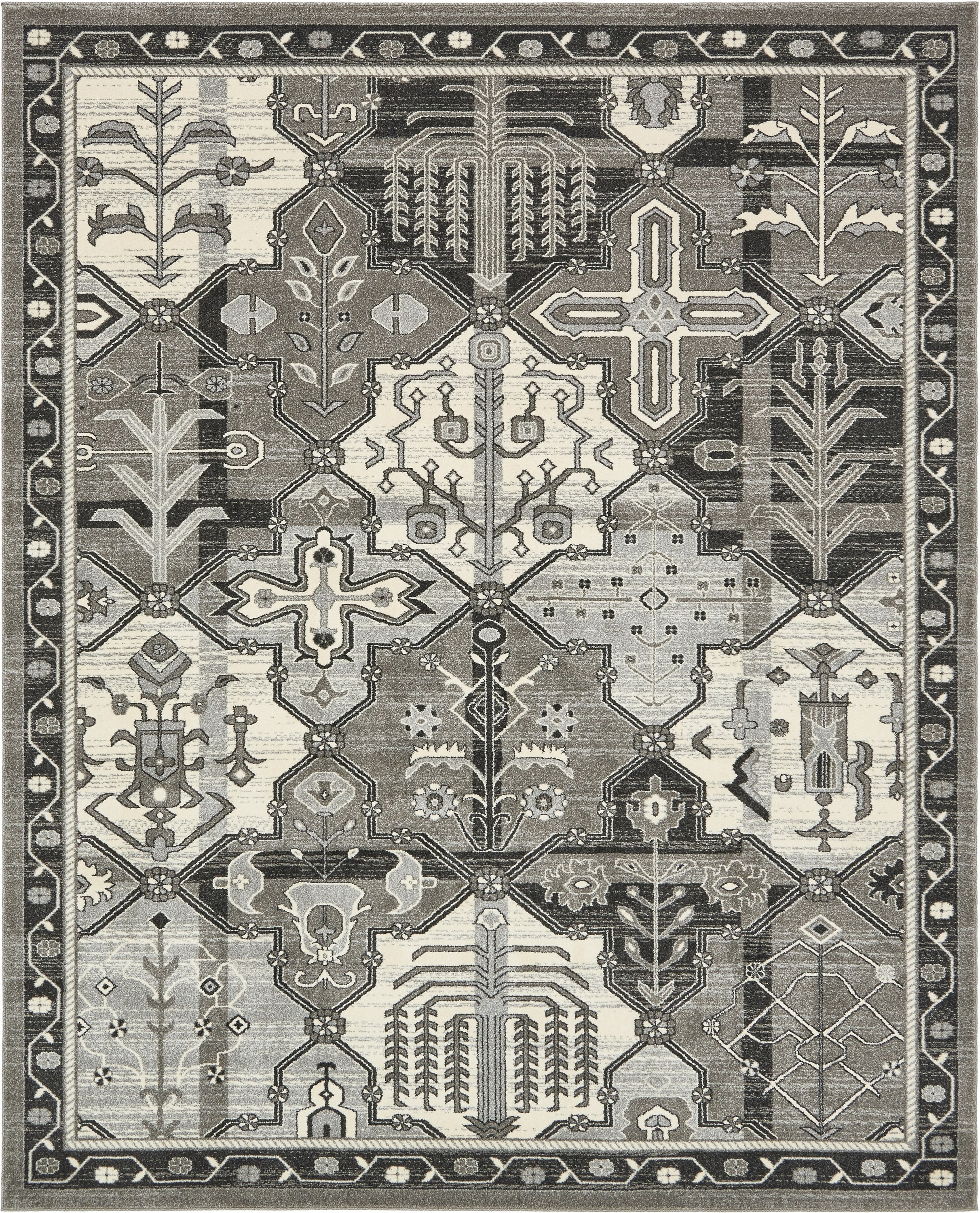 Unique Loom 3133407 Cathedral La Jolla 8 x 10 (ft) Loomed Polypropylene Gray/Ivory Rectangular Indoor Geometric Bohemian/Eclectic Area rug