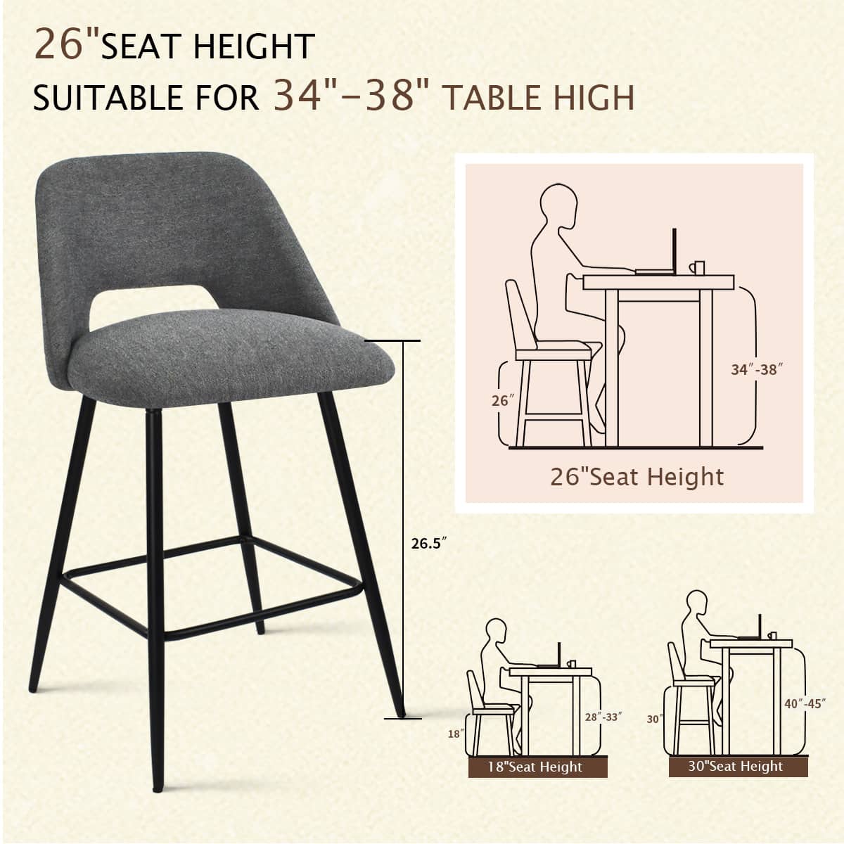 Maison Boucle EDWIN-MIDBAR-DKGR-4 stools - View #6
