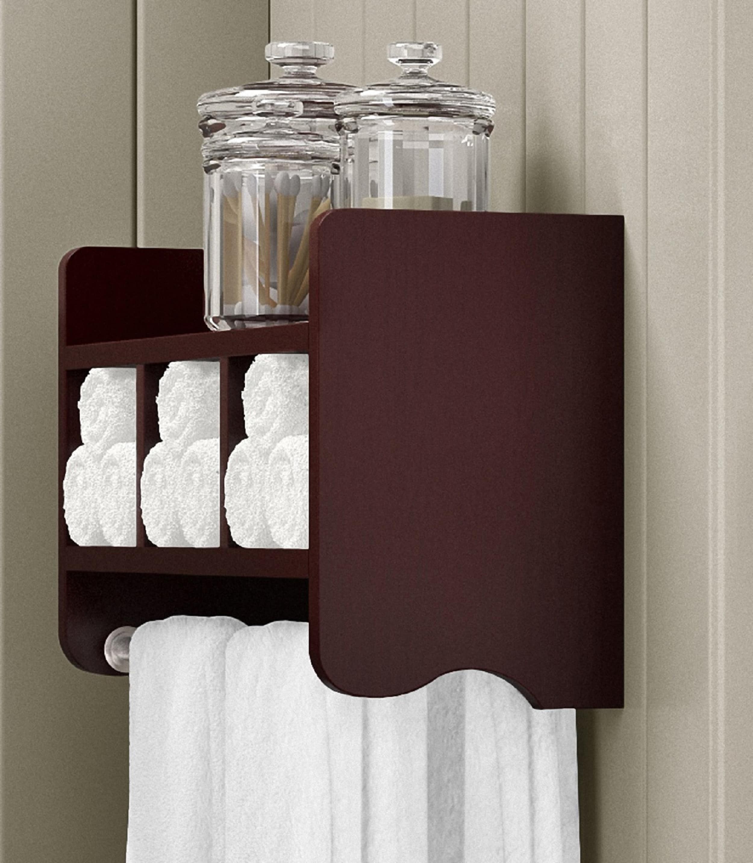 Espresso Wood Wall-Mounted Bathroom Shelf with Towel Rod