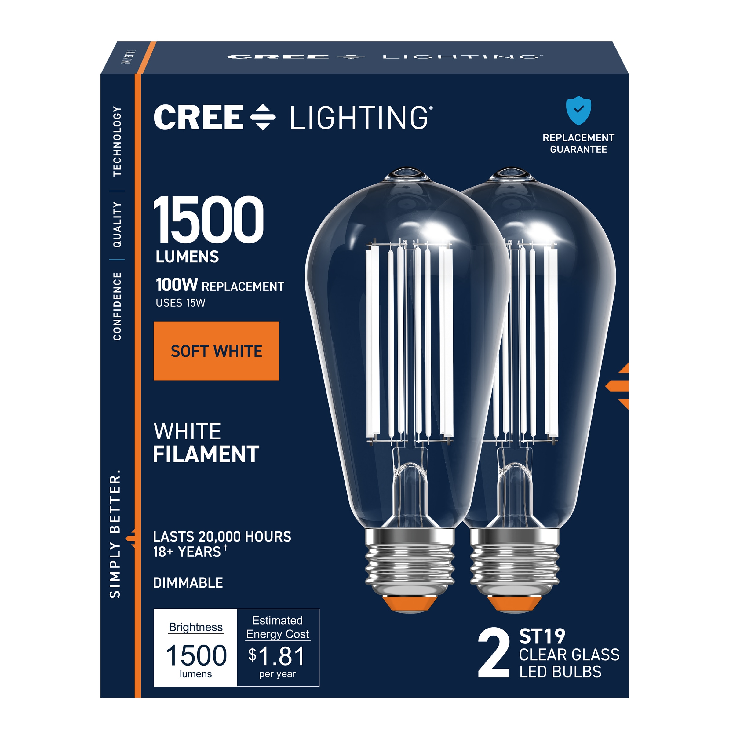 Cree Lighting CL1500STCL9278WF2 60 -Watt EQ E26 Soft white Medium base (E-26) Dimmable LED Decorative Light Bulb 2 -Pack