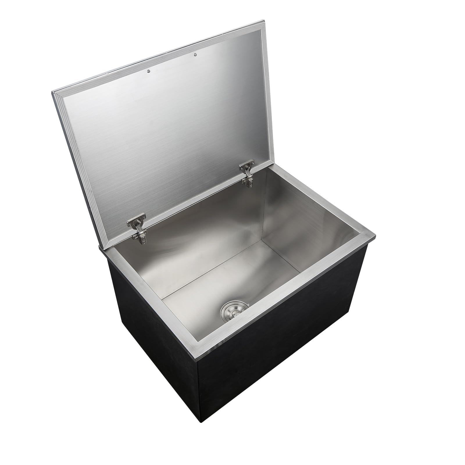 Garvee 28x18x17 in Drop in Ice Chest Large Capacity Stainless Ice Bin with Lid Drain Pipe Set Commercial Grade Insulated Ice Bucket for Cold Wine Beer Non Electric 24H Cold Retention for Outdoor Kitchen Bar