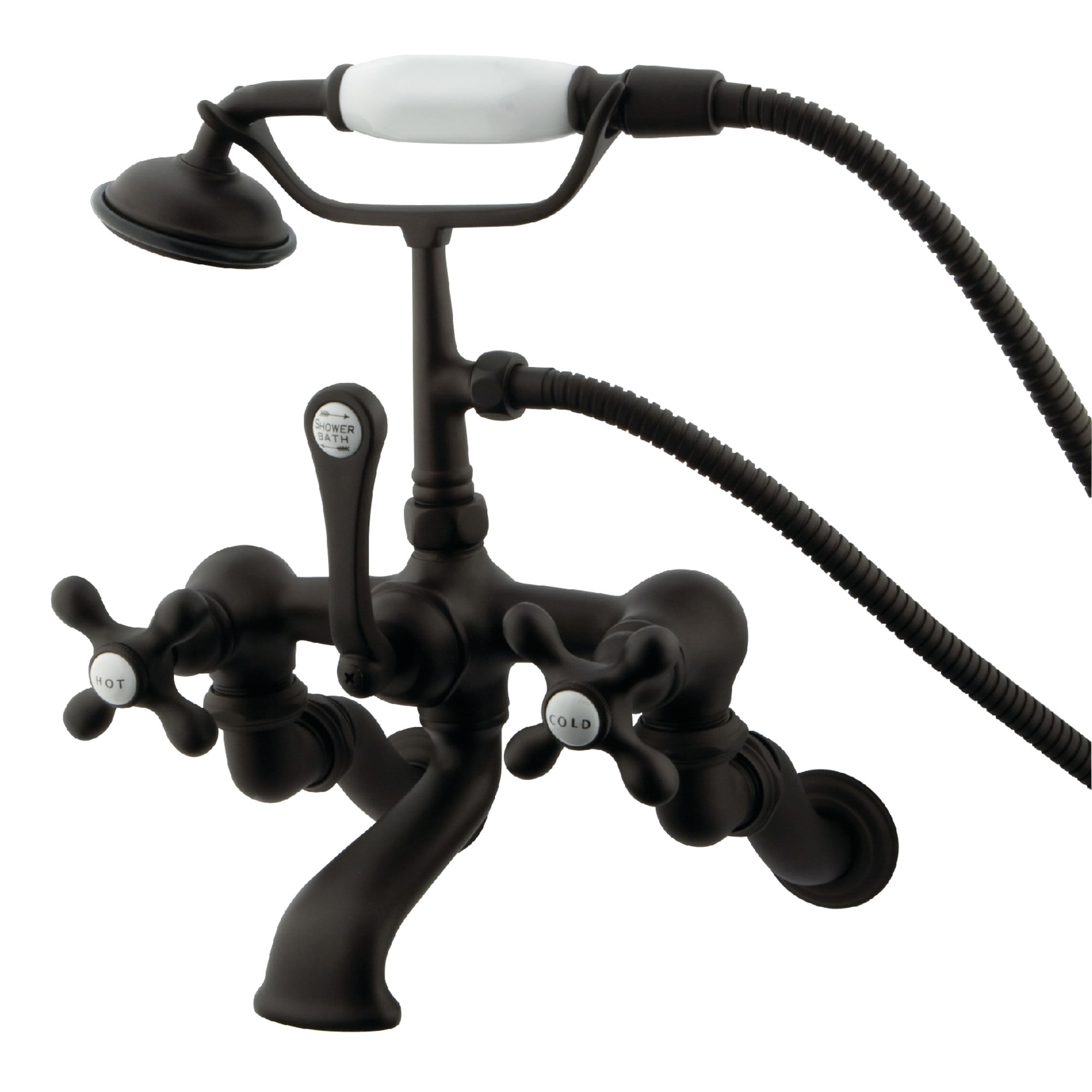 Kingston Brass WLCC463T5 Vintage Oil-rubbed bronze 3-handle Wall-mount Low-arc Bathtub Faucet with Hand Shower ( Valve Included )