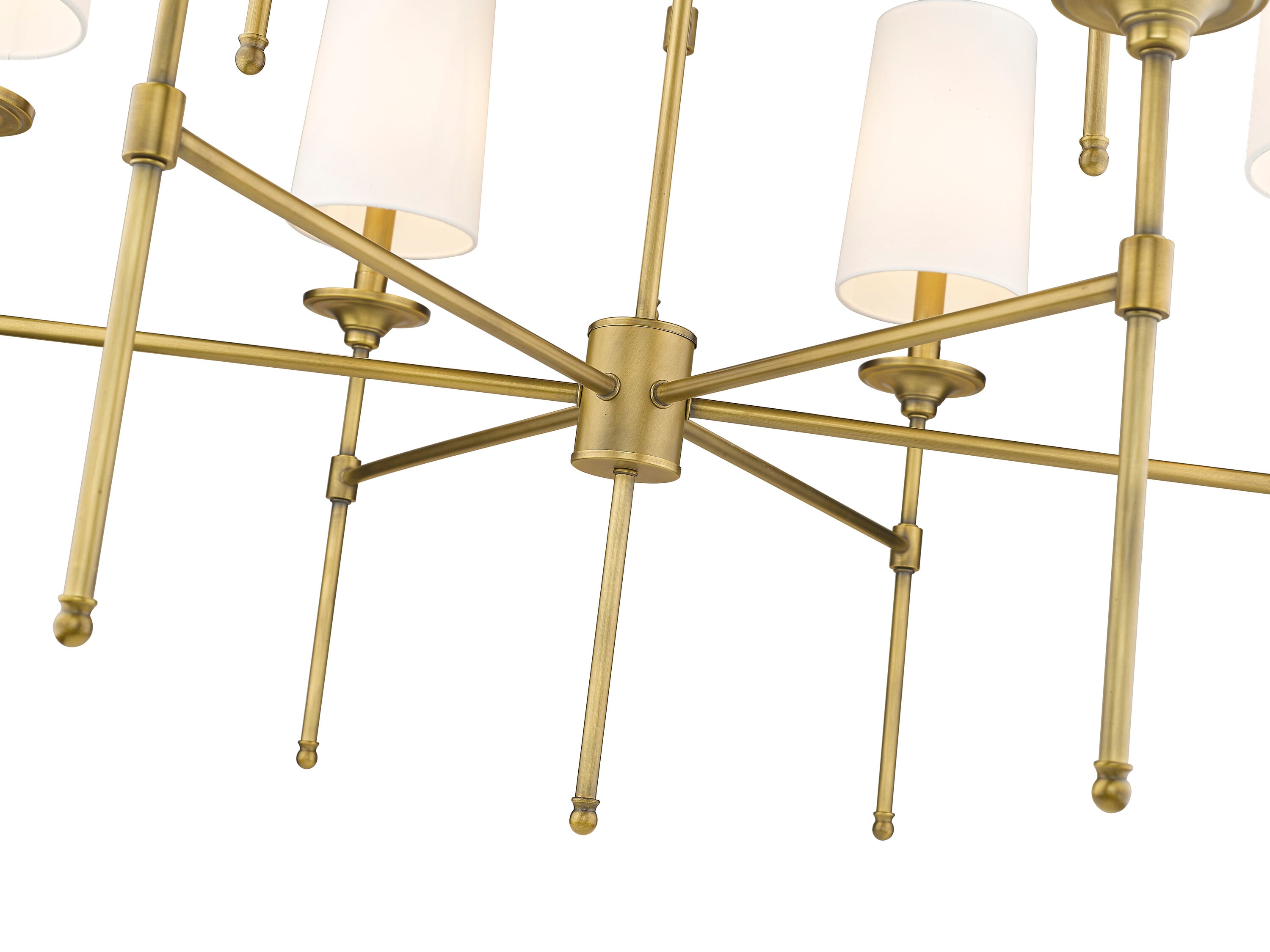 Emily Rubbed Brass 9-Light Chandelier with Off-White Shades