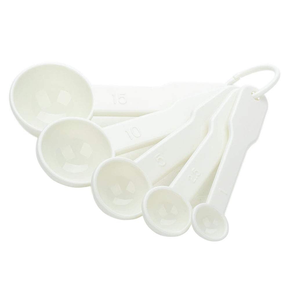 Aoibox  5 Piece White Plastic Gram Measuring Spoon Set 1g 2 5g 5g 10g 15g Dishwasher Safe for Baking Kitchen