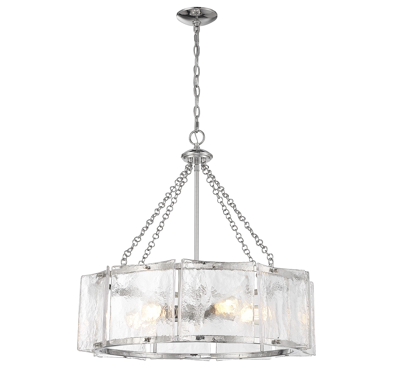 Genry Polished Nickel 5-Light Drum Pendant with Glass Shade