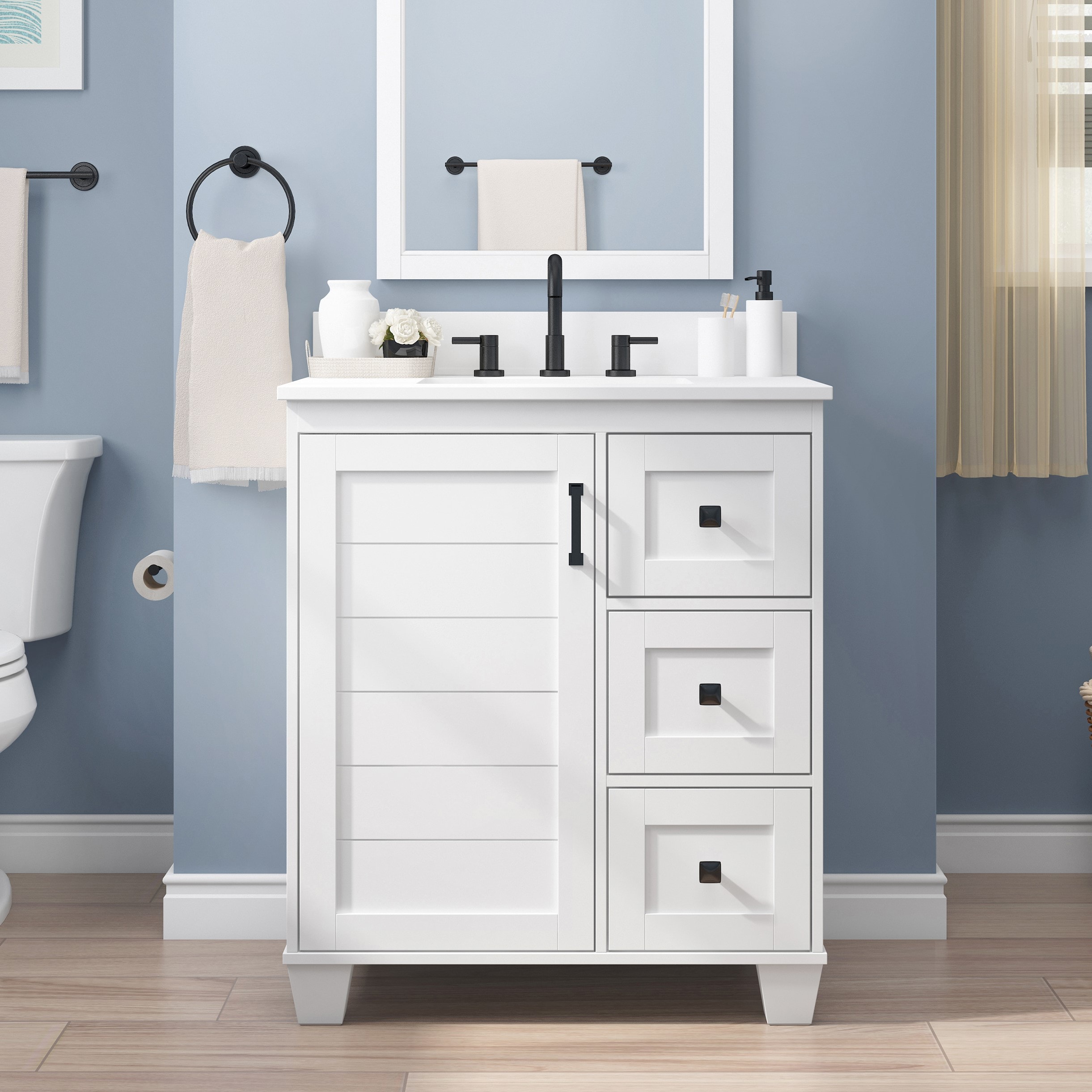 allen + roth rigsby 30-in white undermount single sink bathroom vanity with  white engineered marble top