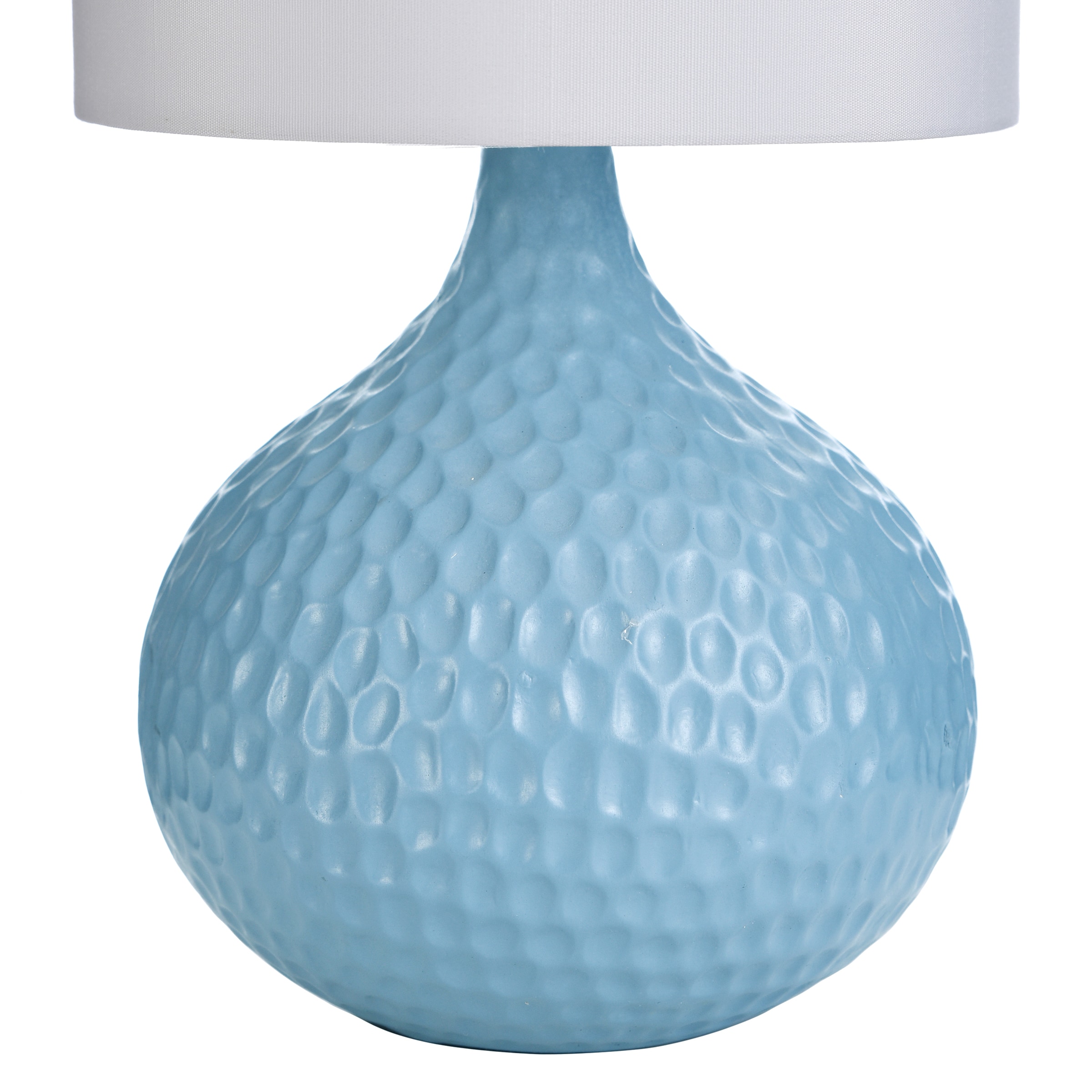 Blue Ceramic Table Lamp with White Hardback Shade