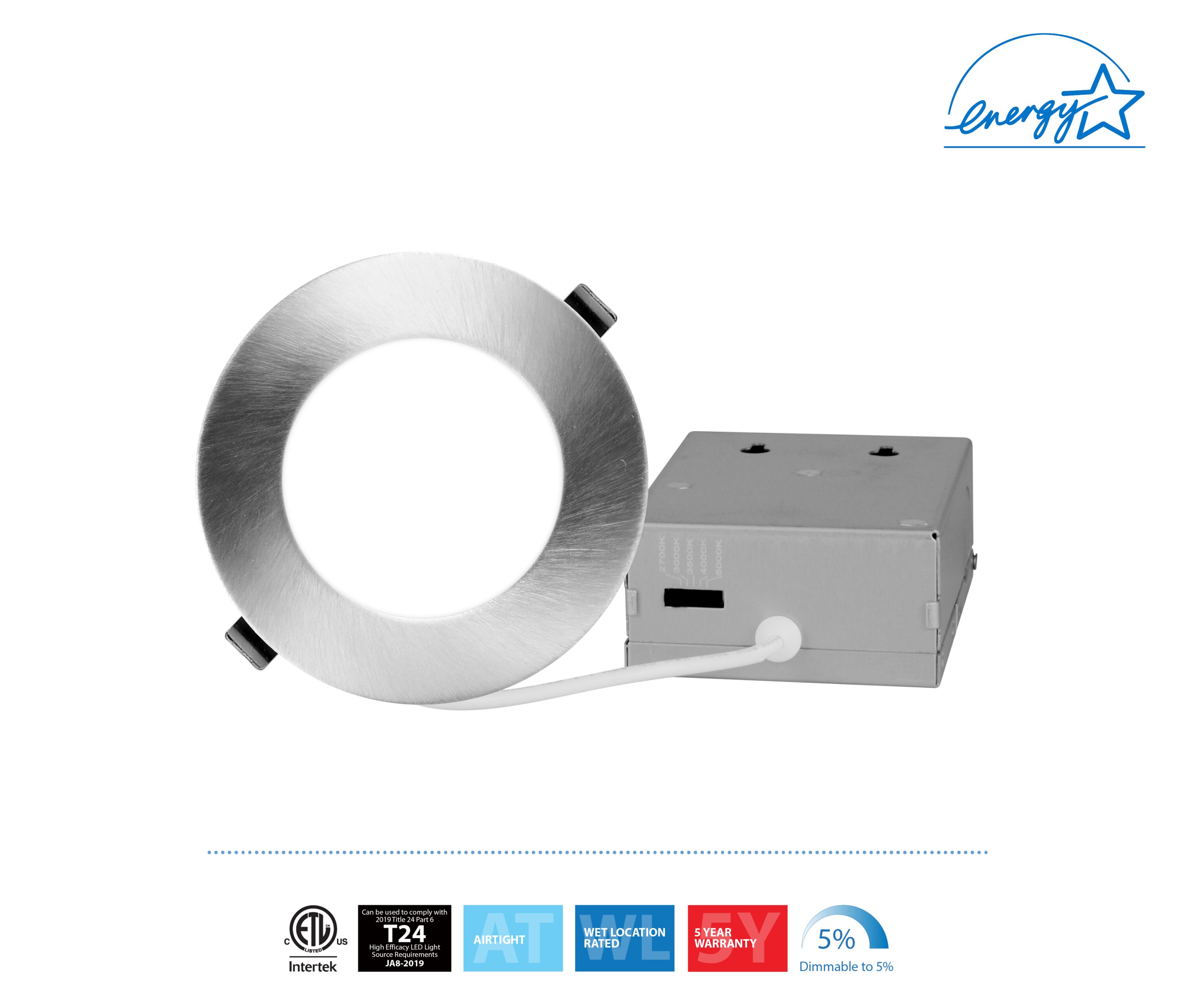 Nickel 4'' Round LED Canless Recessed Lighting Kit