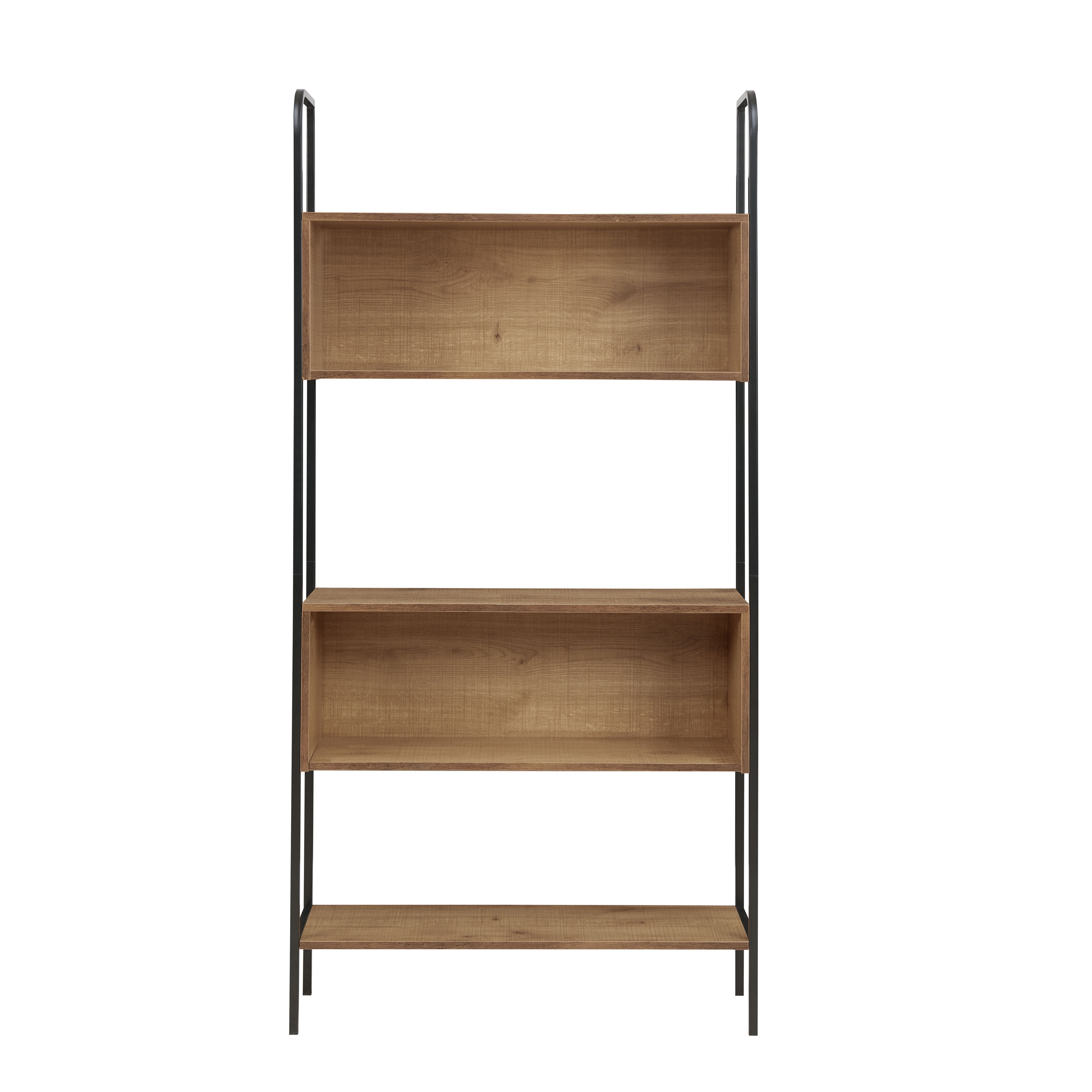 Distressed Oak and Black Metal 67" Bookcase with Cubes