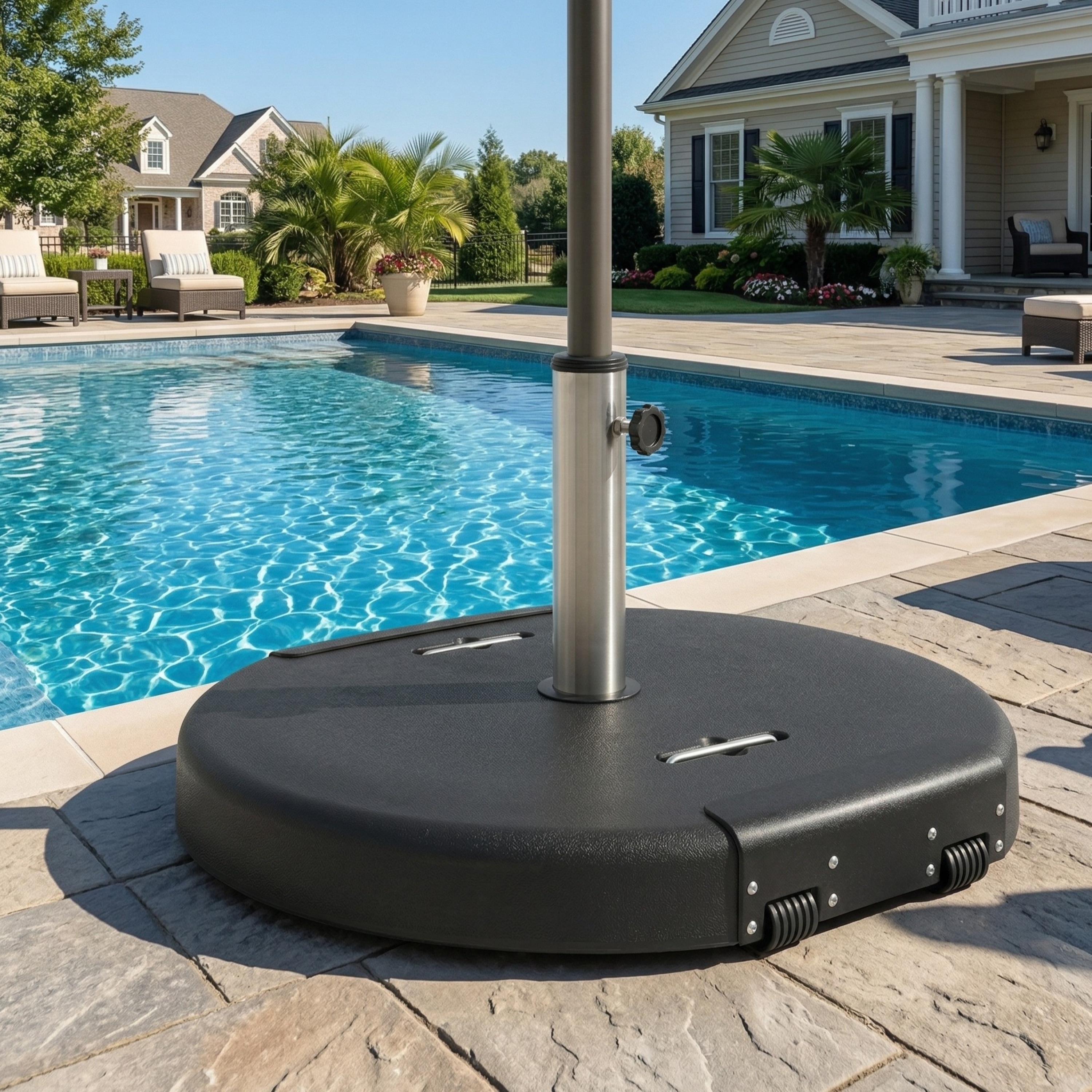 black resin patio umbrella base Outsunny Round Base, 26 lbs Umbrella Stand Base, Heavy Duty Patio Umbrella Holder for 1.3