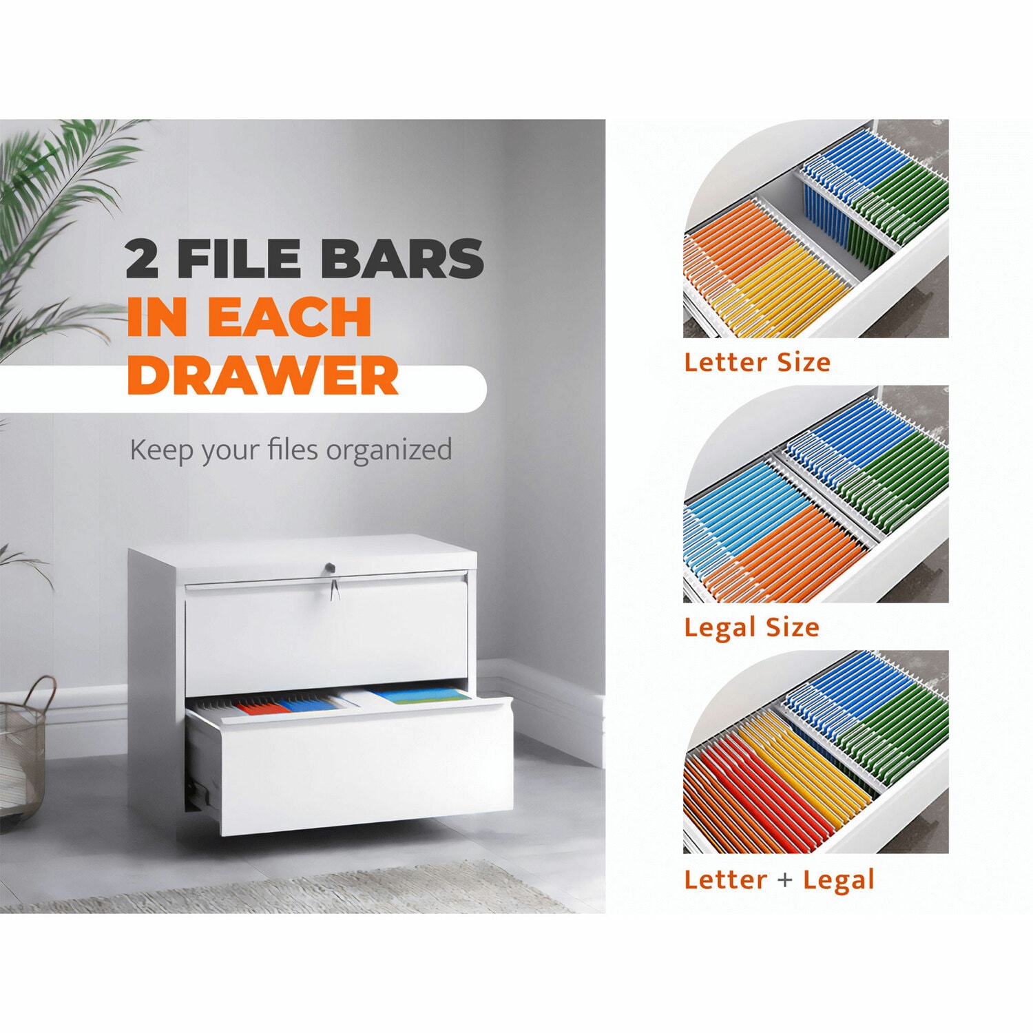 White Metal Lockable 2-Drawer Lateral Filing Cabinet
