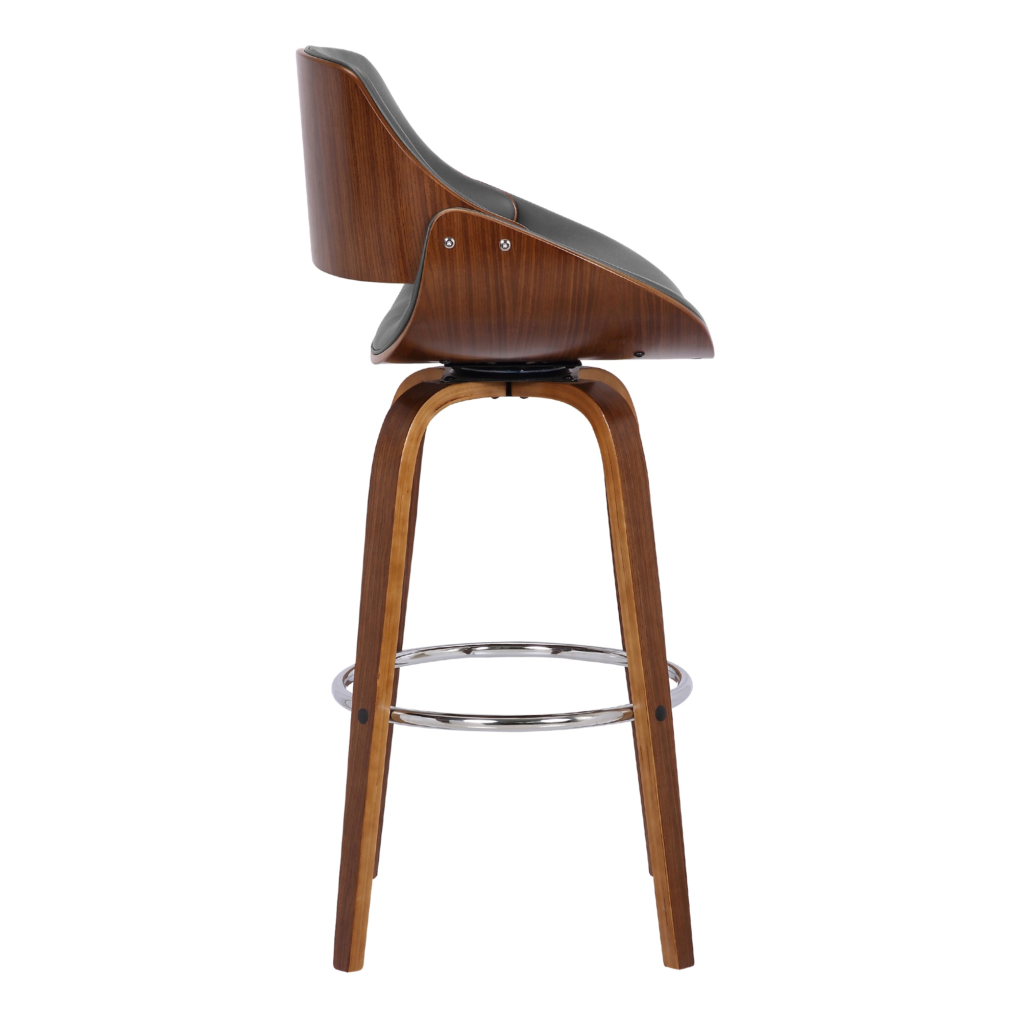 Mona 26" Gray Faux Leather and Walnut Swivel Bar Stool