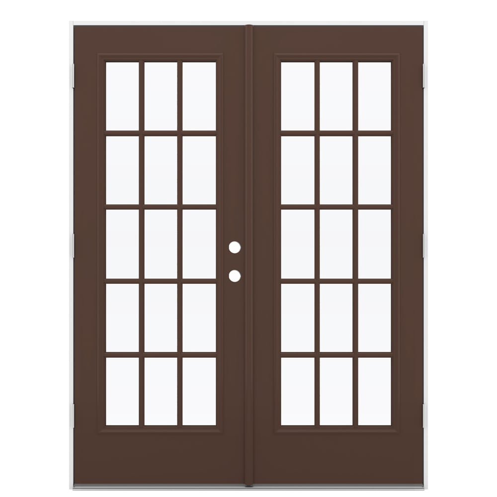 JELD-WEN French 60-in x 80-in x 4-9/16-in Jamb Low-e External Grilles Dark Chocolate Steel French Right-Hand Outswing Double Patio Door in Brown -  LOWOLJW206000073