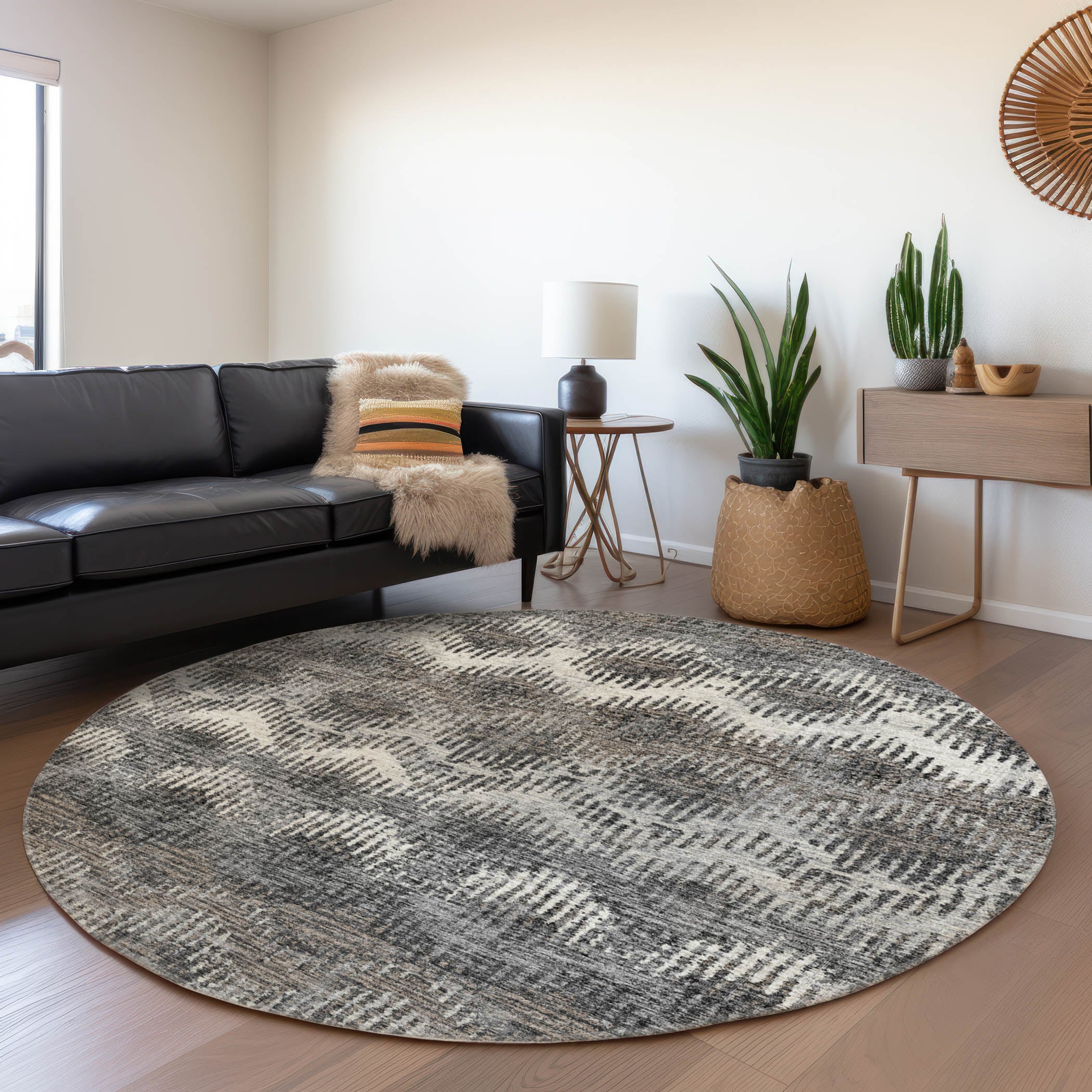 Addison Rugs AMF80SH8RO Mayfield AMF80SH 8 x 8 (ft) Loomed Polyester Shadow Round Indoor Abstract Machine washable Area rug
