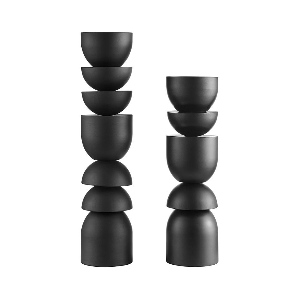 Danya B. - Stacked Sculptural Black Metal Candle Holder - Set of 2