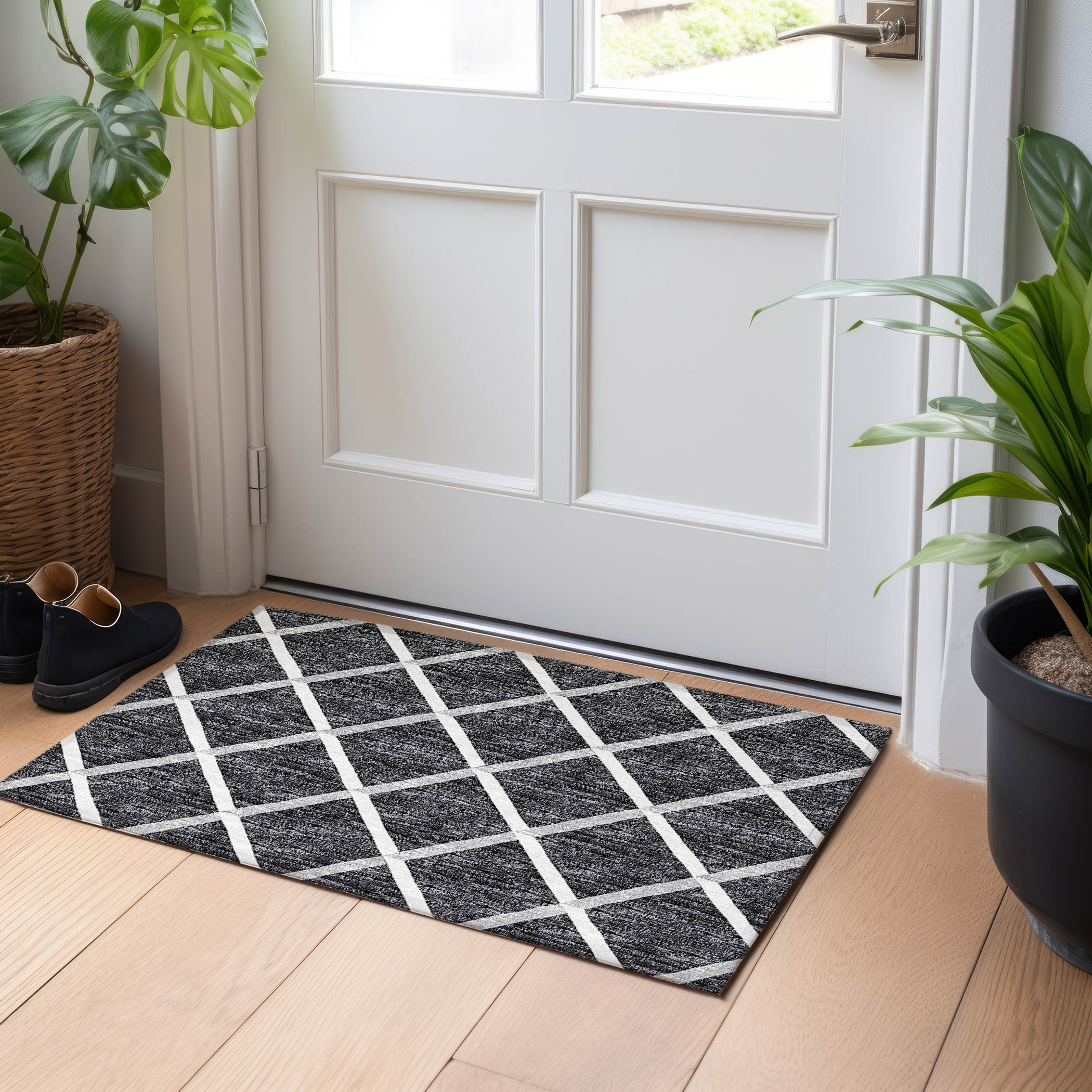 Addison Rugs AMF140BK20X30 Mayfield AMF140BK 2 x 3 (ft) Loomed Polyester Black Rectangular Indoor Geometric Machine washable Area rug