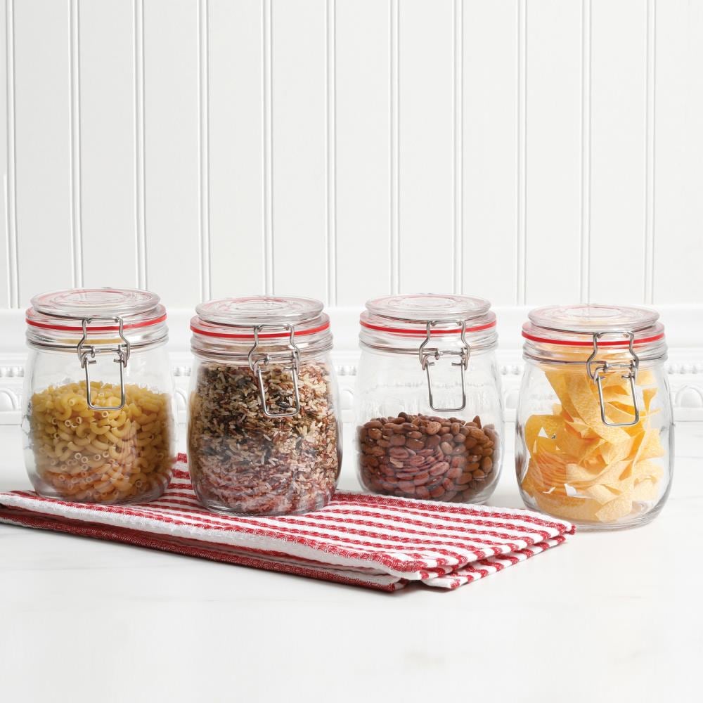 General Store Cottage Chic 4-Piece 22oz Red Canning Jar Set with Wire Bail  and Trigger Closure in the Food Storage Containers department at