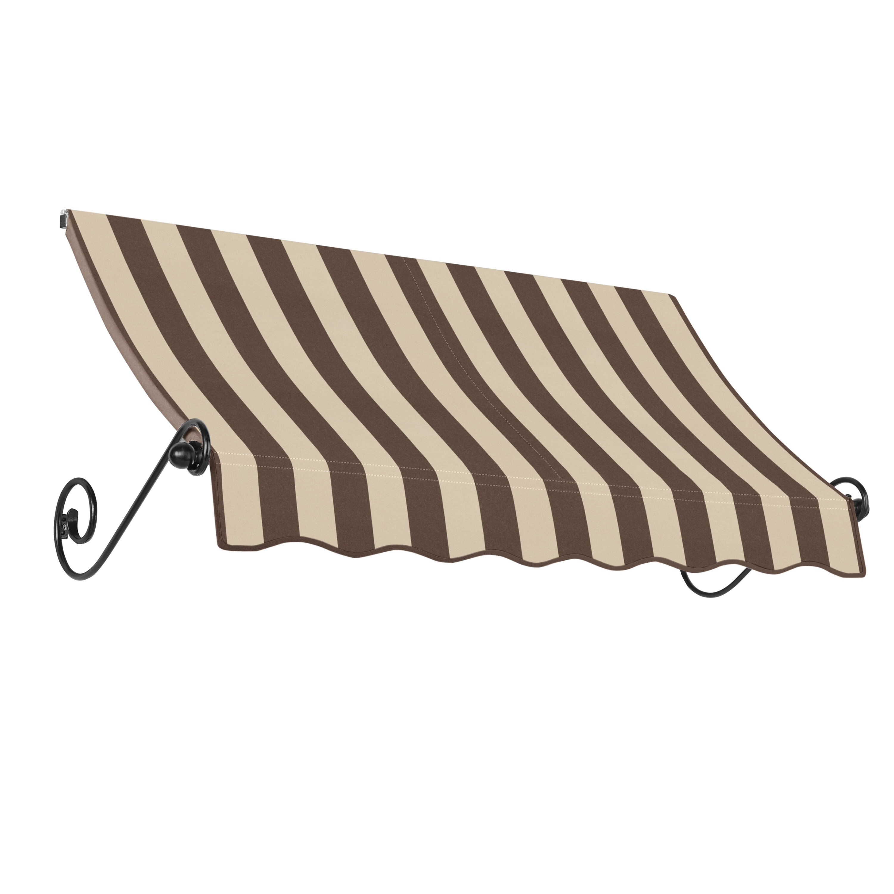 Awntech ECH1836-L-8BRNT Charleston 100.5-in Wide x 36-in Projection x 18-in Height Fabric Brown/Tan Stripe Striped Fixed Window/Door Awning