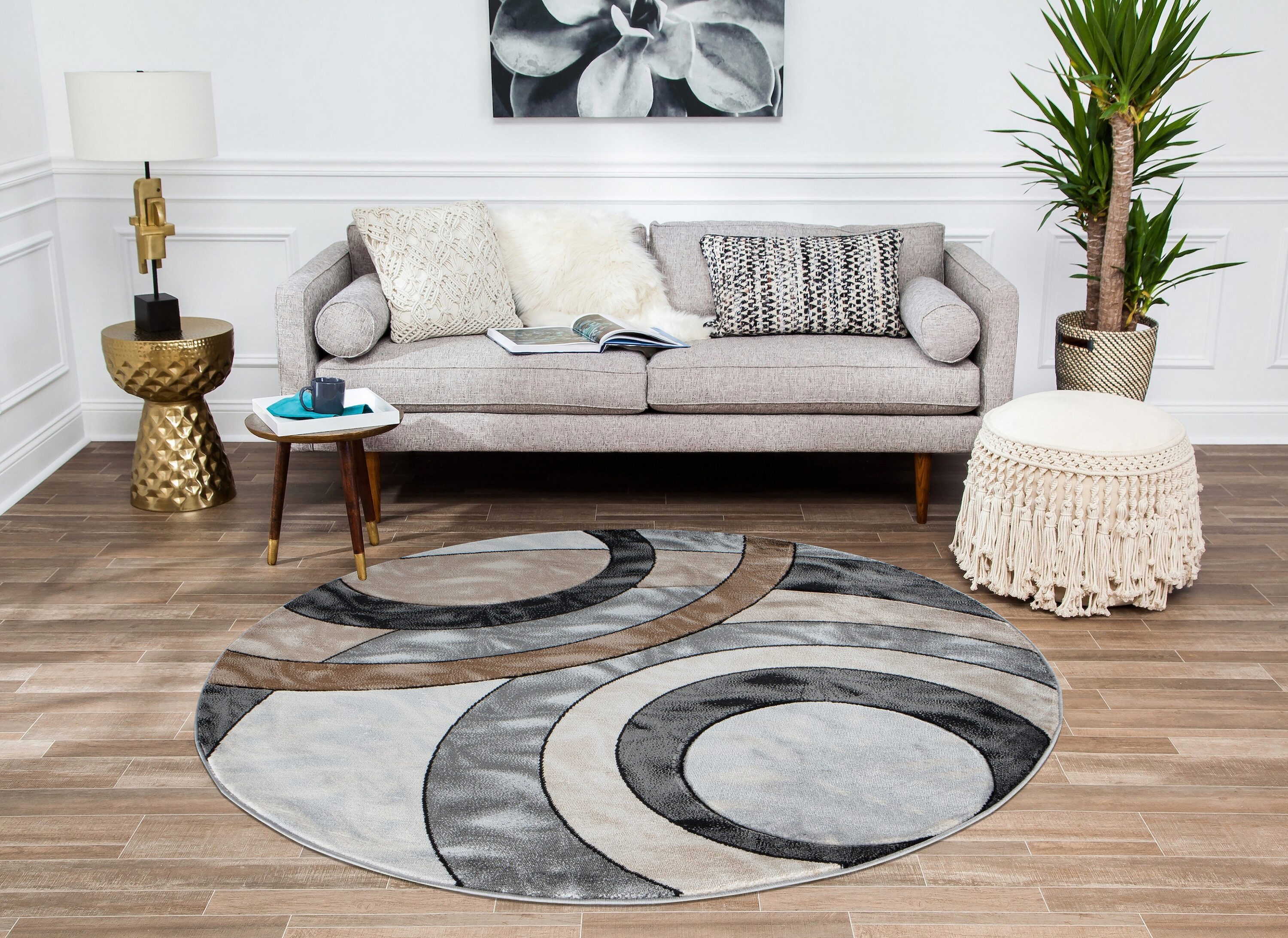 MDA Rugs OR15888 Orelsi 8 x 8 (ft) Polypropylene Gray/Cream/Beige Round Indoor Abstract Area rug