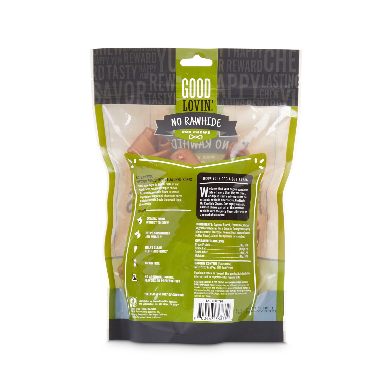 Good Lovin' No Rawhide Peanut Butter Flavored Dog Bones, 15.8 oz., Count of 5 Snacks for Dog Peanut butter Flavor