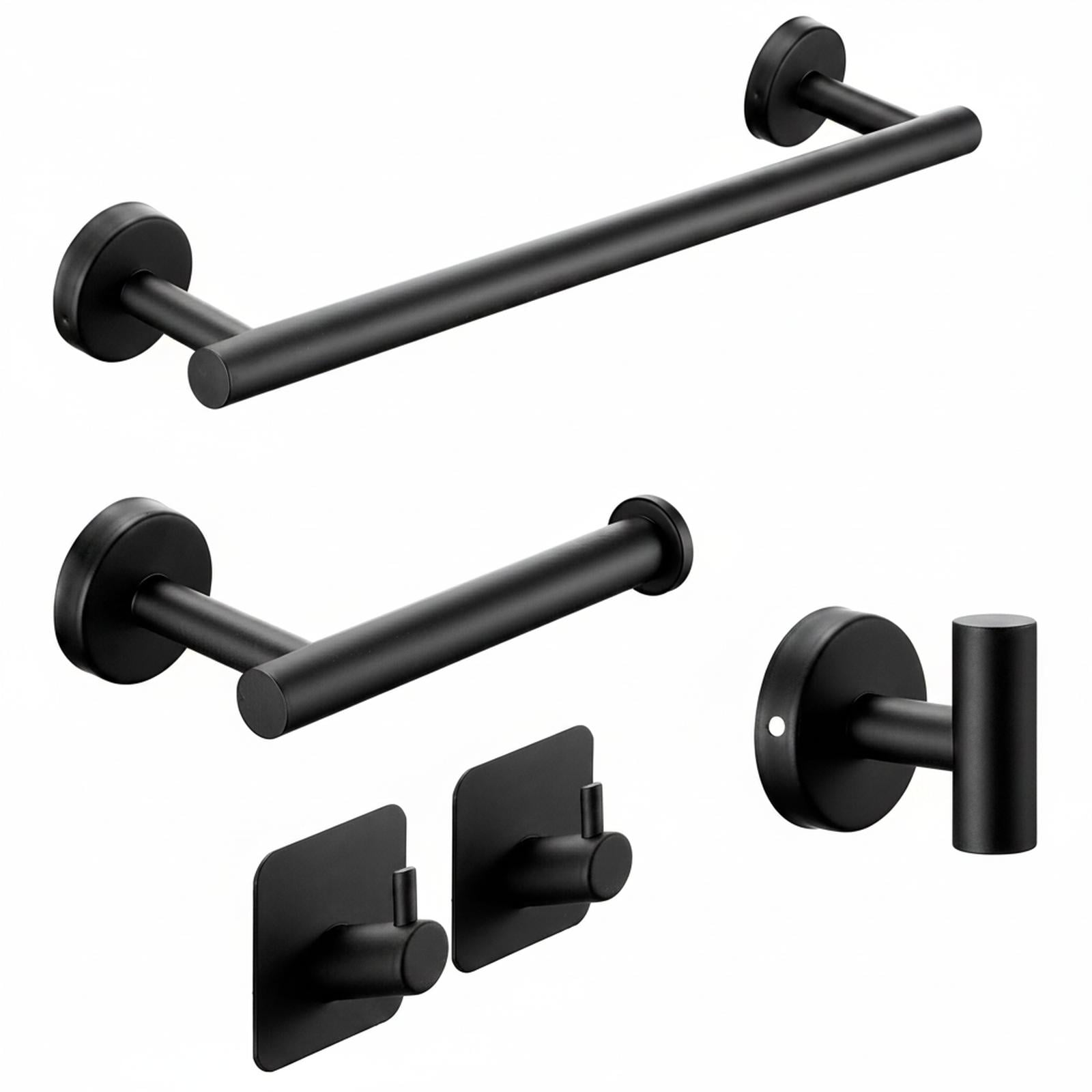 Paradigms Interiors 5 Piece Bathroom Hardware Set Stainless Steel Towel Bar Toilet Paper Holder Multi Purpose Hooks Wall Mounted