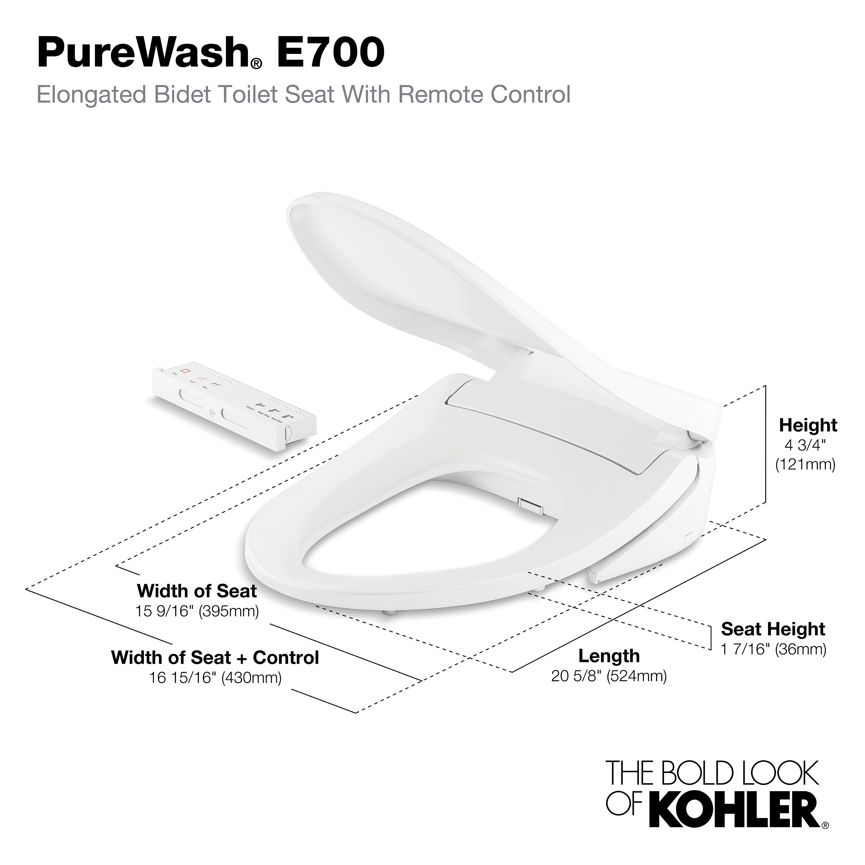 KOHLER PureWash E700 Plastic White Elongated Soft Close Heated Bidet ...