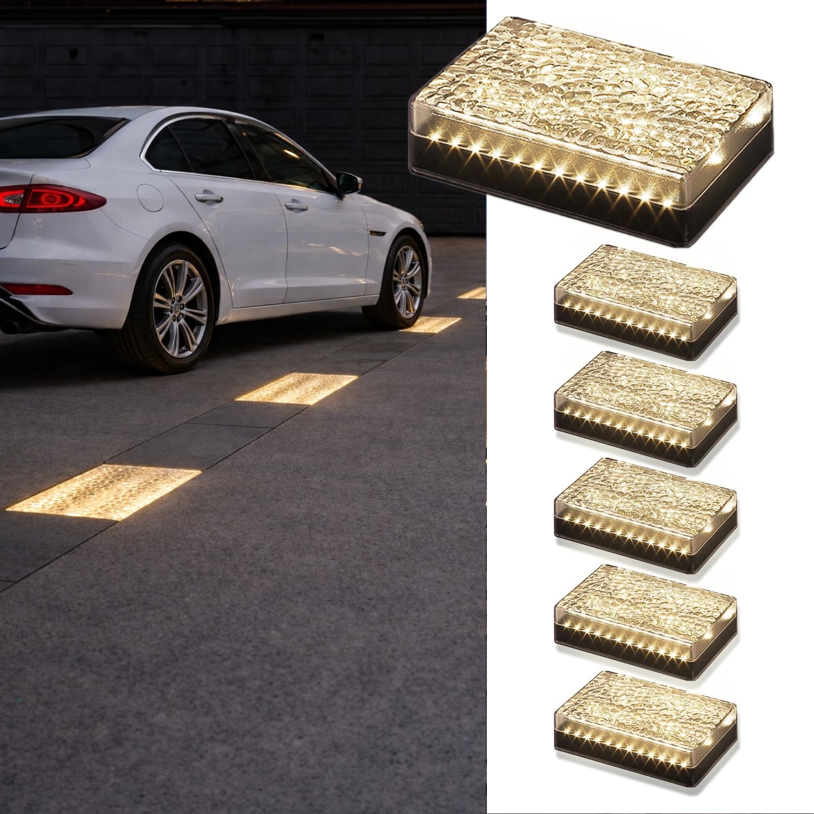 Etokfoks  Solar Paver Lights 6x9 in Recessed Brick LED Landscape Lighting Warm White 6 Pack for Walkways