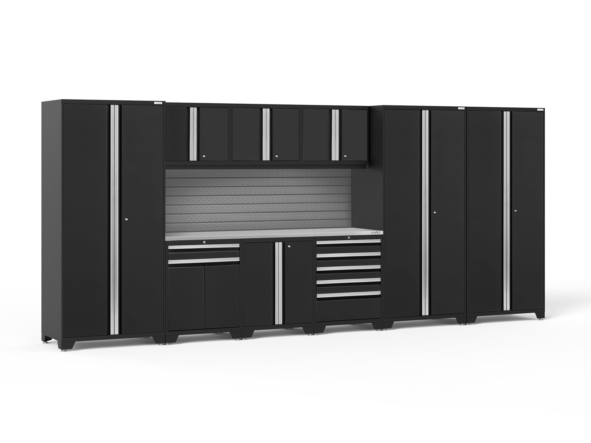 NewAge Products 64230 192-in W x 84.75-in H x 24-in D 9 -Cabinets Steel Black Garage Storage System