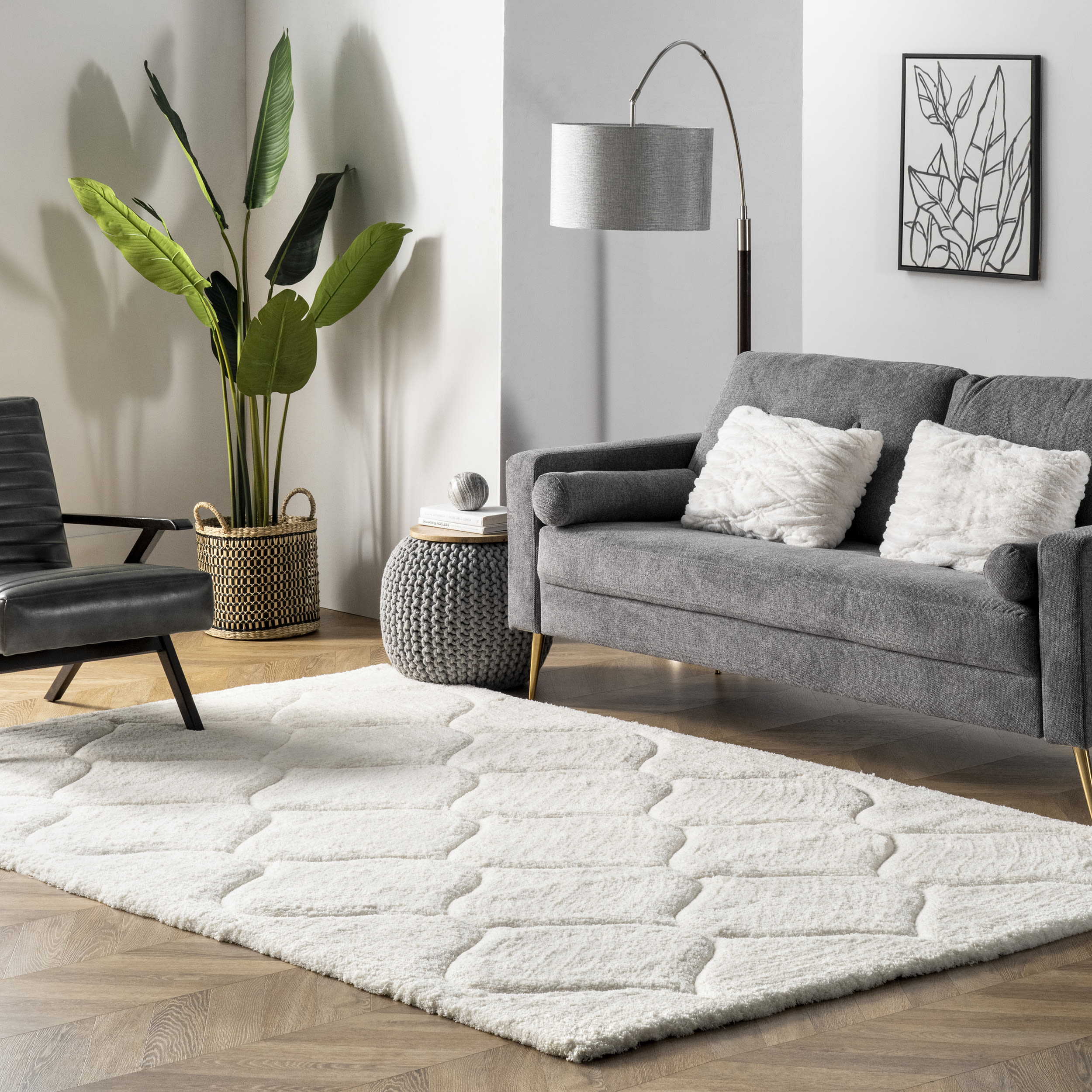 nuLOOM HJML01A-609 6 x 9 (ft) Tufted Polyester White Rectangular Indoor Geometric Area rug