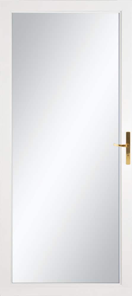 Williamsburg 32-in x 81-in White Full-view Interchangeable Screen Aluminum Storm Door with Polished Brass Handle | - LARSON 35004031