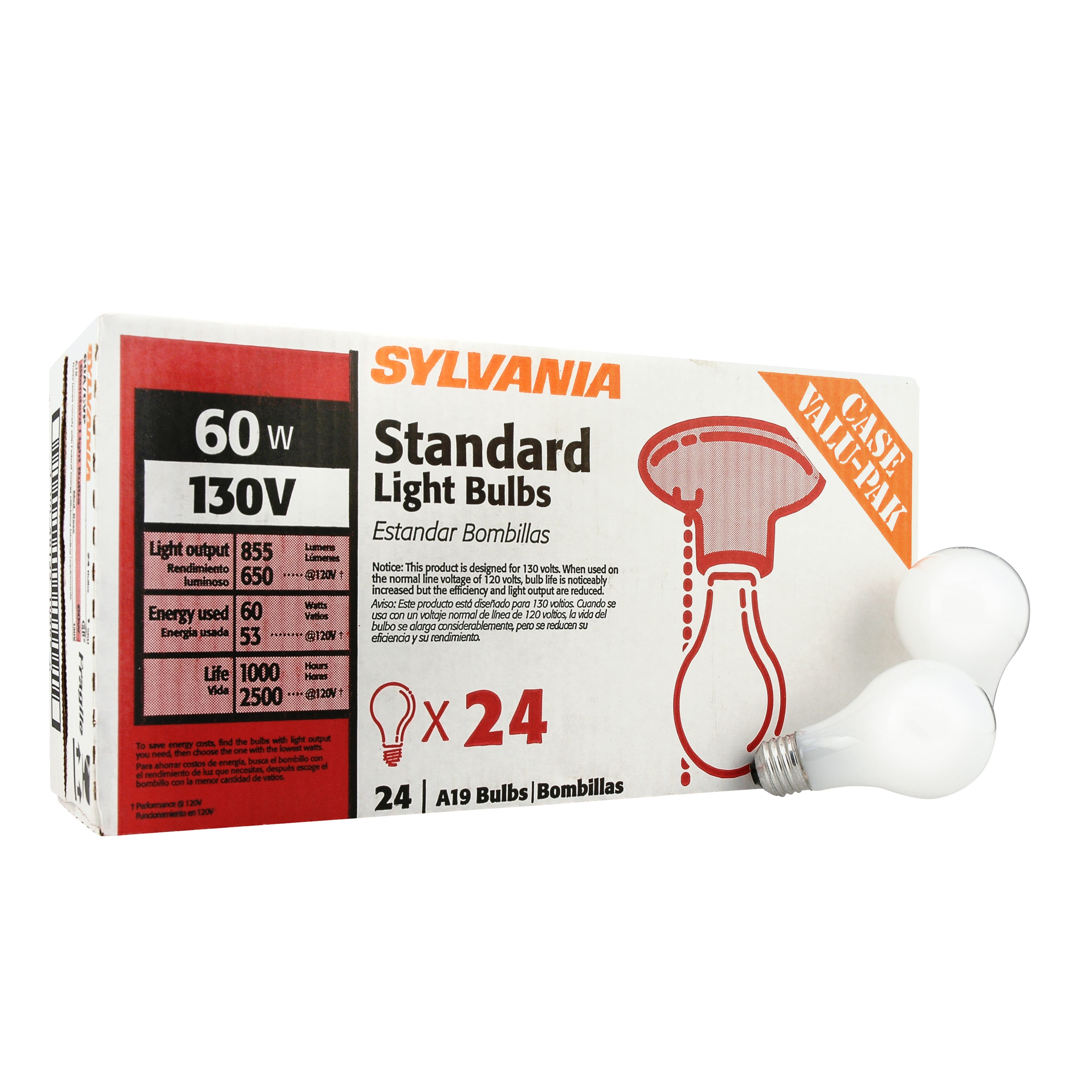 Sylvania 60 Watt Dimmable A19 Light Fixture Incandescent Light Bulb 24