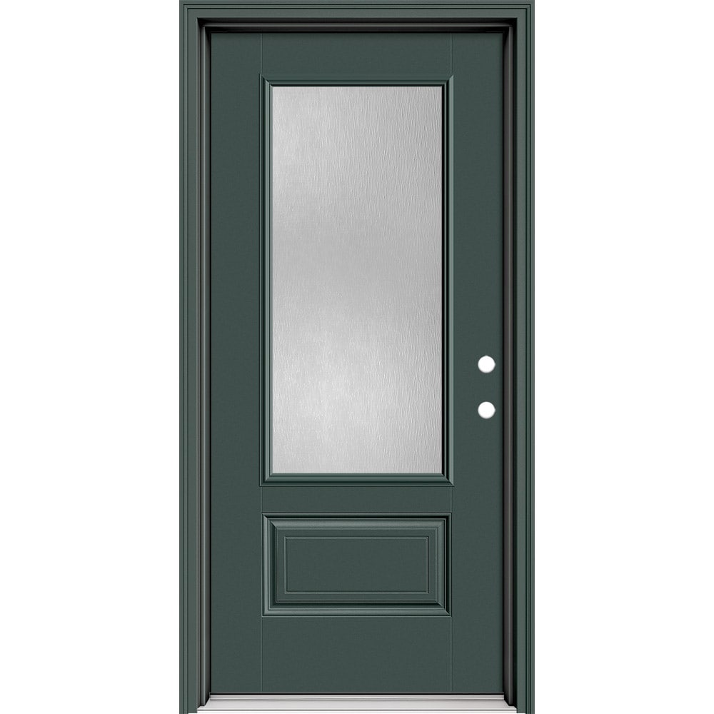 Masonite 630632 Performance Door System 36-in x 80-in x 4-9/16-in Fiberglass 3/4 lite Left-hand inswing Evergreen Painted Prehung Front Door with Brickmould Insulating core