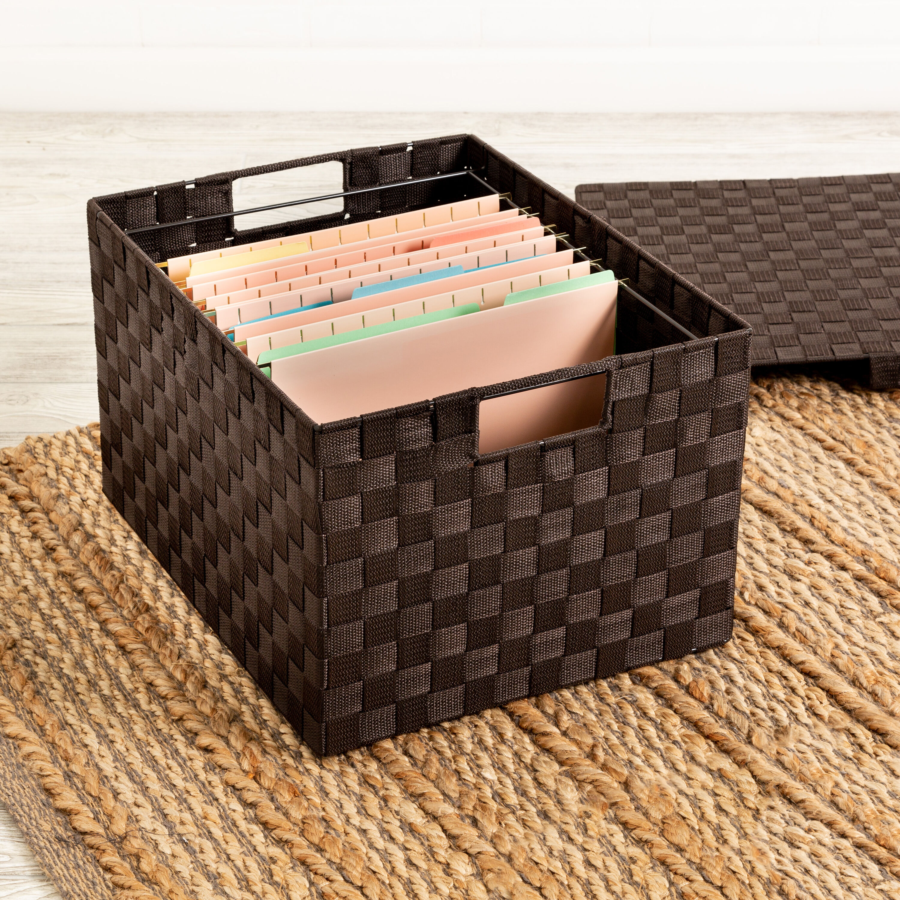 Espresso Brown Large Woven File Storage Box with Lid