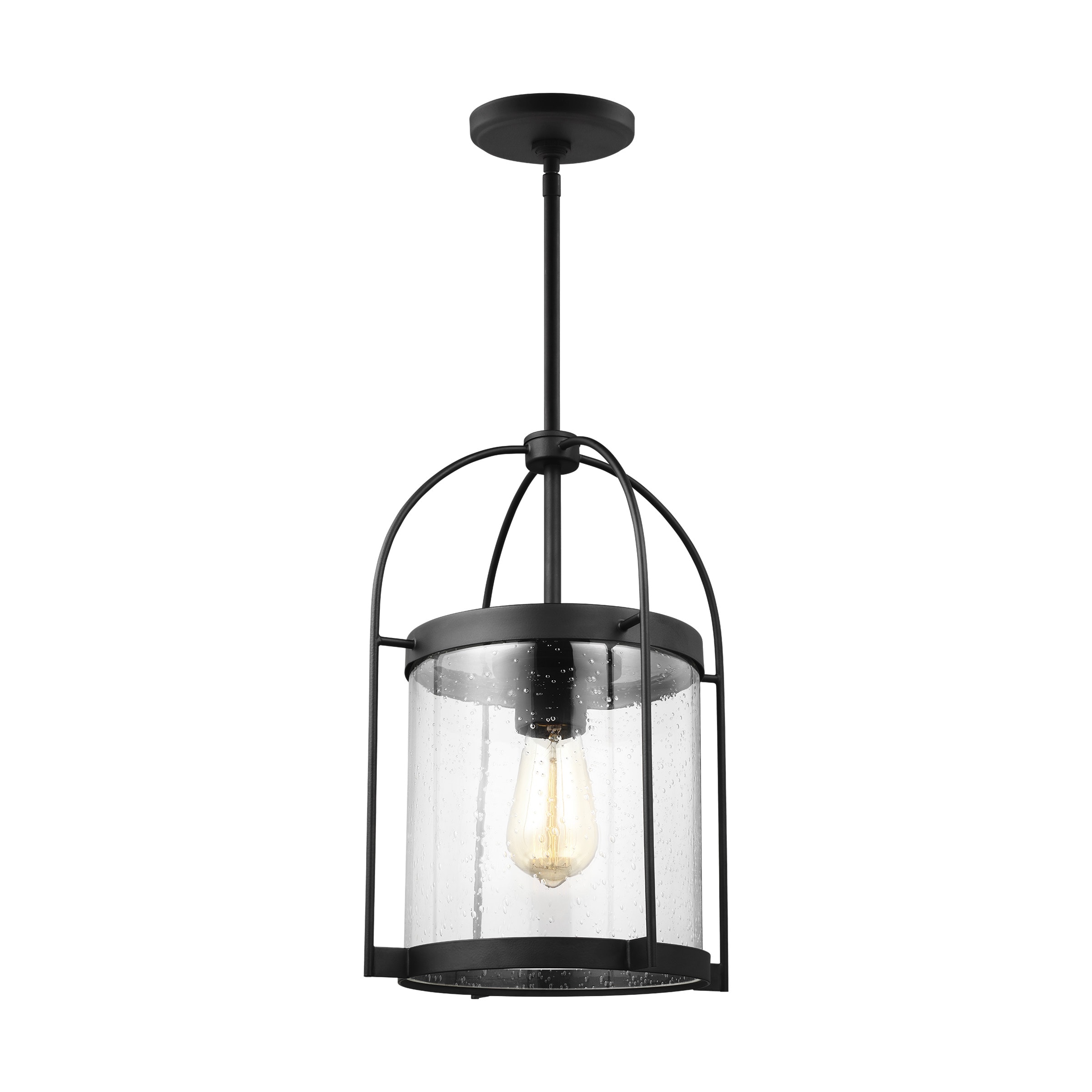Kenny 16'' Matte Black Steel Globe Pendant with Clear Seeded Glass