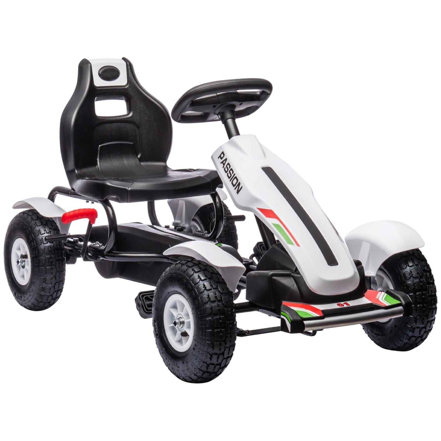 Wooakway Kids Pedal Go-Kart + Metal  Rubber + Ergonomic  Shock-Absorbing Function + 3-Position Adjustable Seat  Safety Hand Brake 47.8x22.8x24 inches Red
