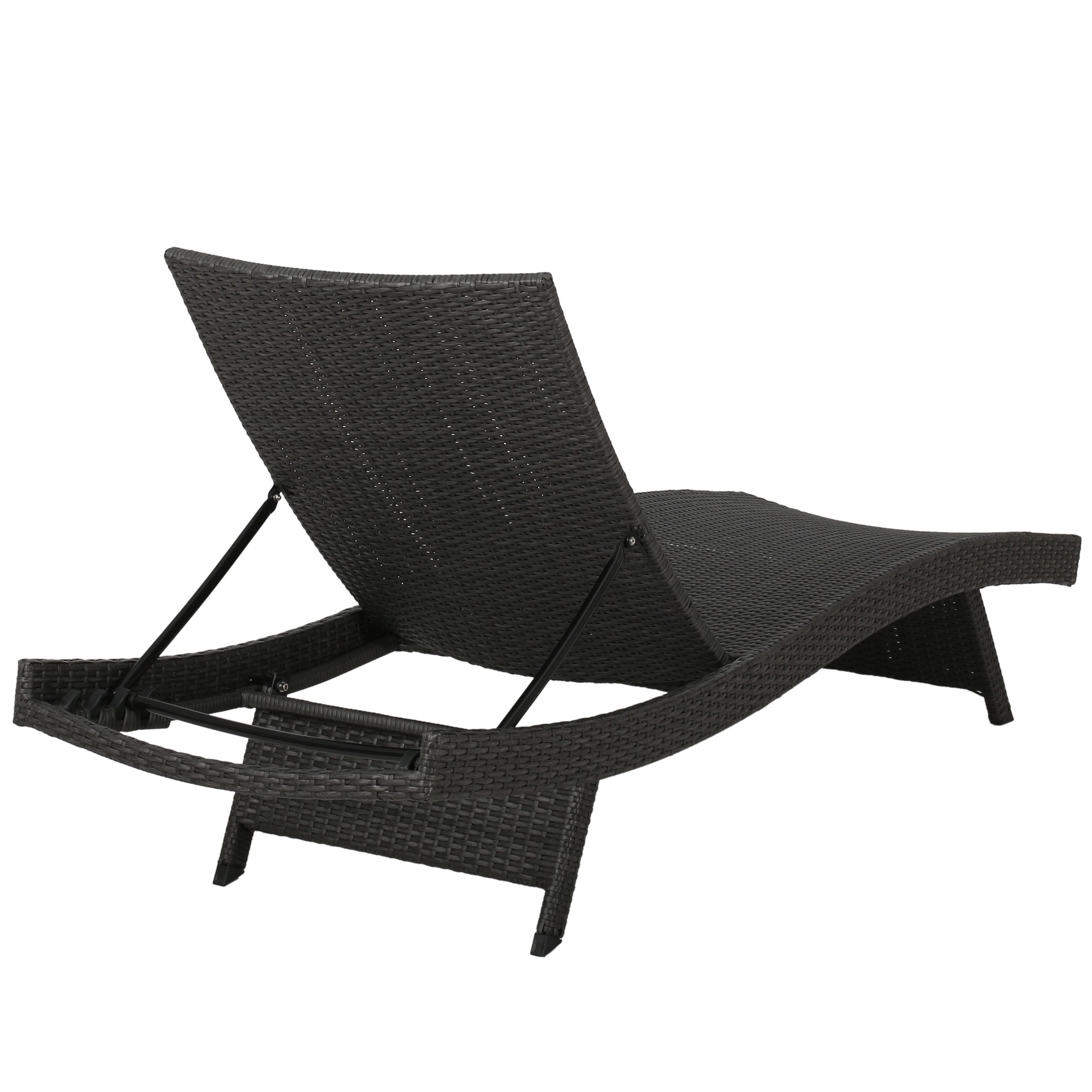 Gray Wicker Adjustable Outdoor Chaise Lounge with Iron Frame