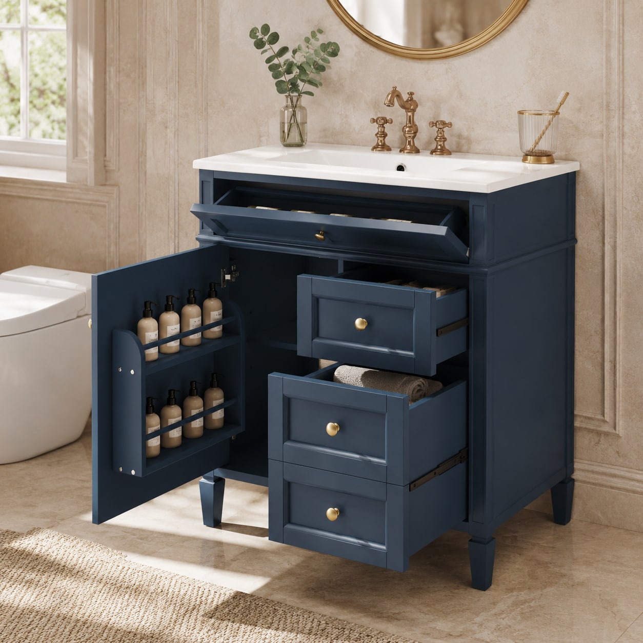Trivework 30 Inch Bathroom Vanity with Top Sink Modern Bathroom Storage Cabinet with 2 Drawers and a Tip out Drawer Single Sink Bathroom Vanity