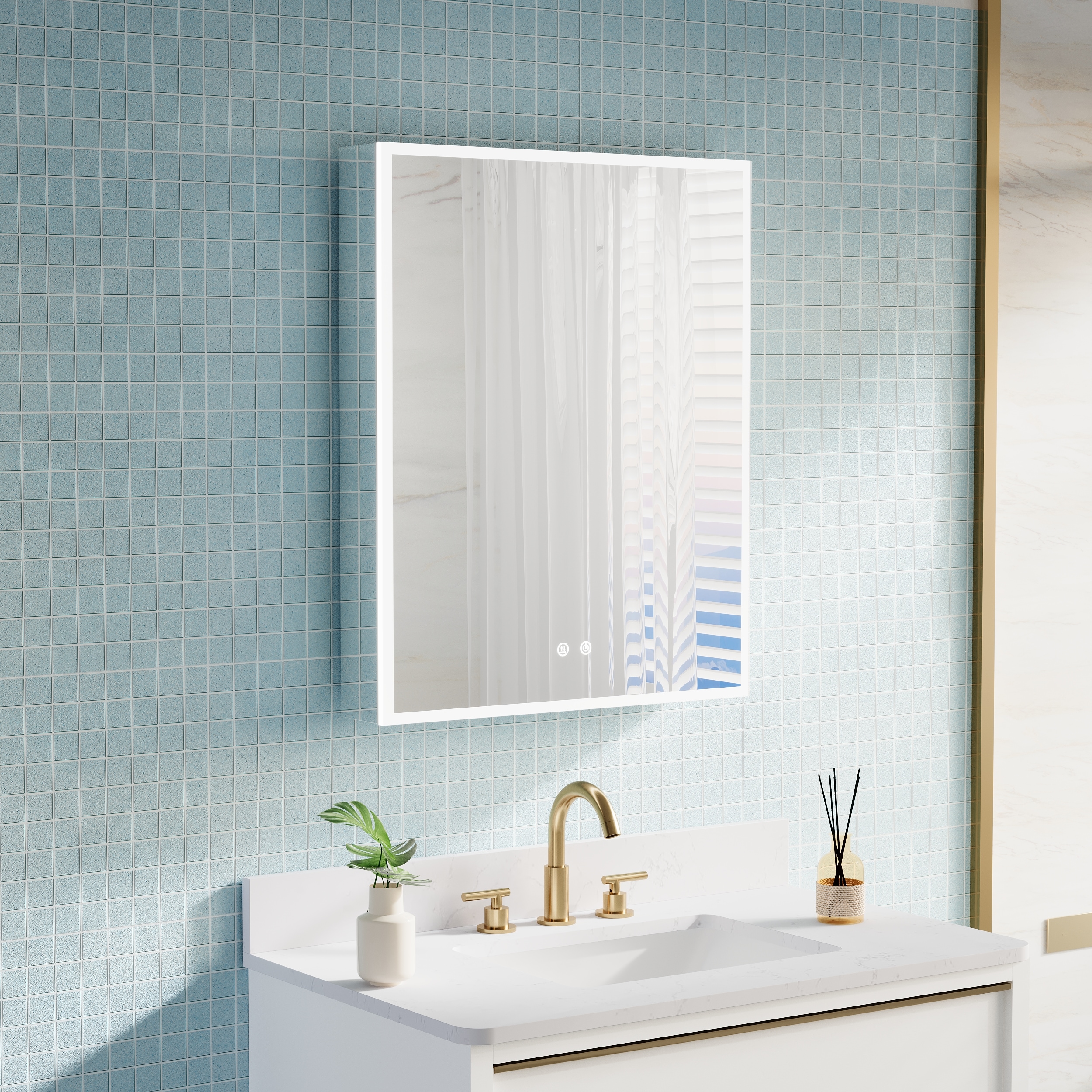 Forclover MEAM-EL2430R 24-in x 30-in Lighted LED Fog Free Surface/Recessed Mount Silver Mirrored Rectangle Soft Close Medicine Cabinet with Outlet