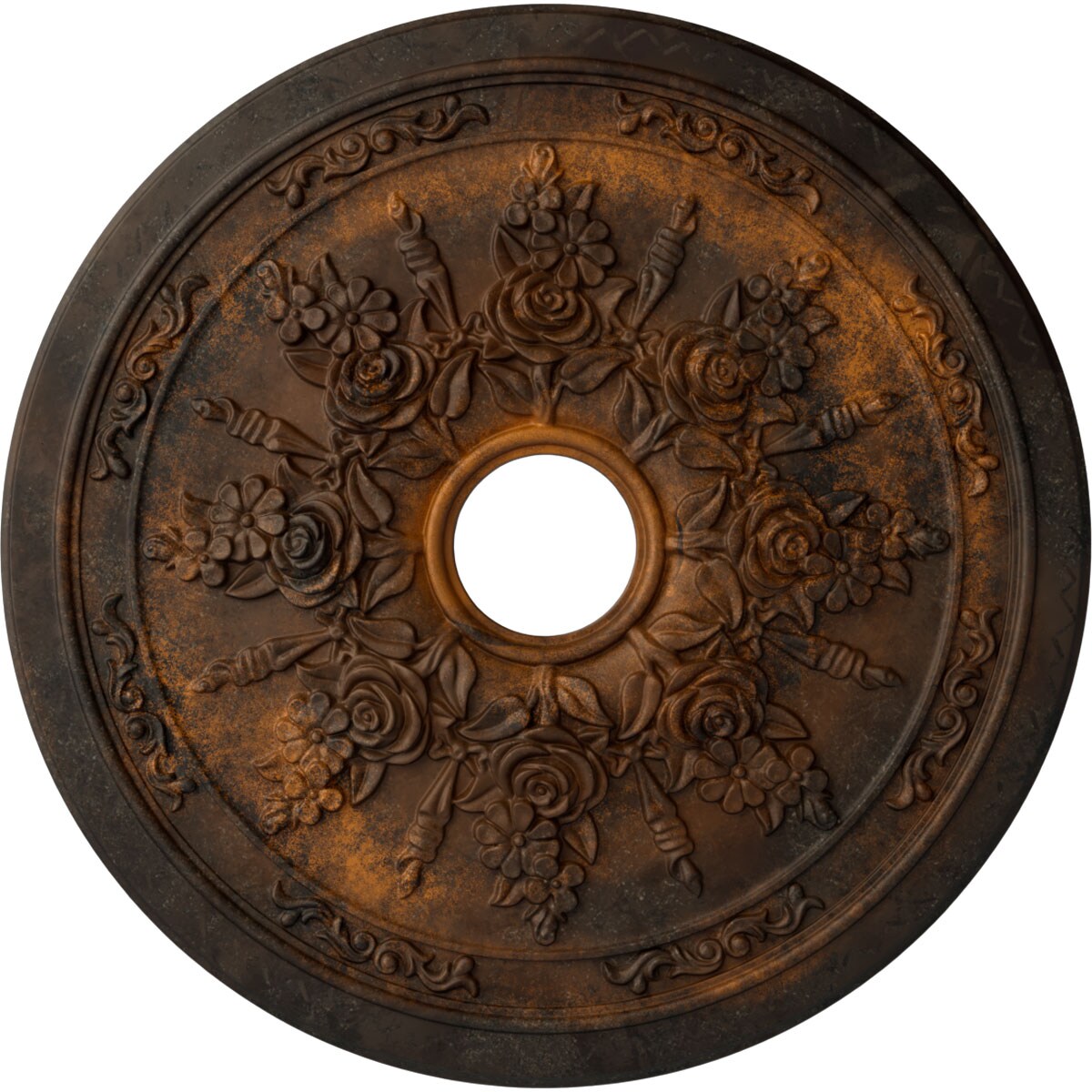 Ekena Millwork CM23RORUS Rose and Ribbon 23.625-in W x 23.625-in L Painted Rust Polyurethane Whole Ceiling Medallion