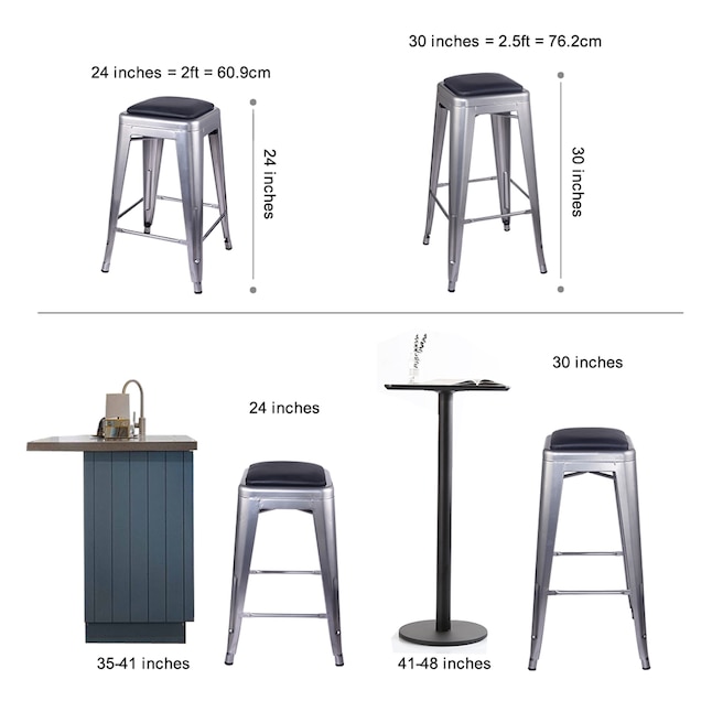 Gia 24 In Metal Bar Stool Silver, What Size Bar Stool For 41 Inch Counter