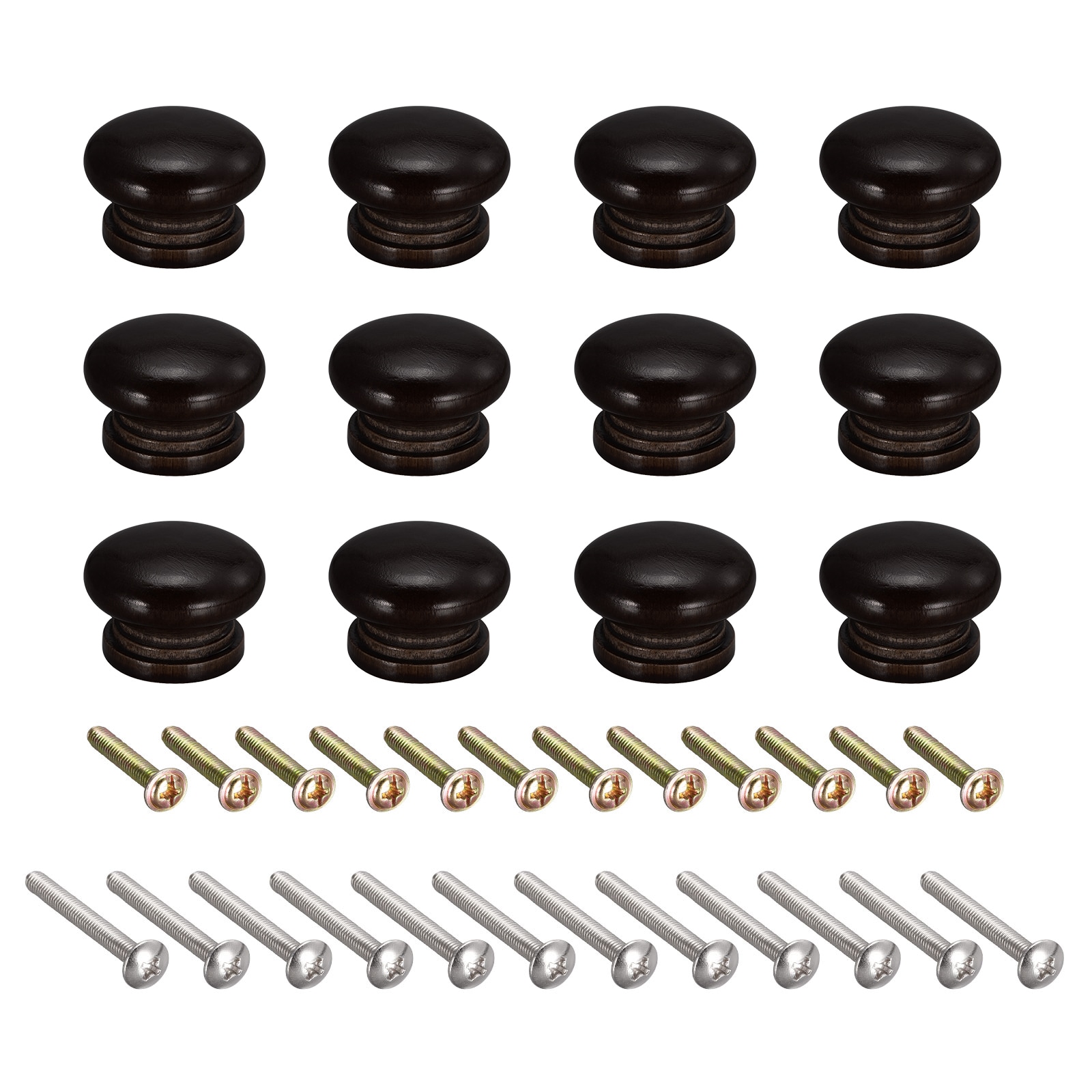 Unique Bargains Round Wood Knobs 12pcs33x23mm Pull Handles for Drawer with Screws Dark Brown